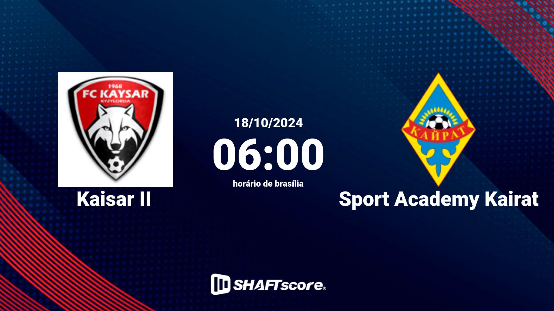 Estatísticas do jogo Kaisar II vs Sport Academy Kairat 18.10 06:00