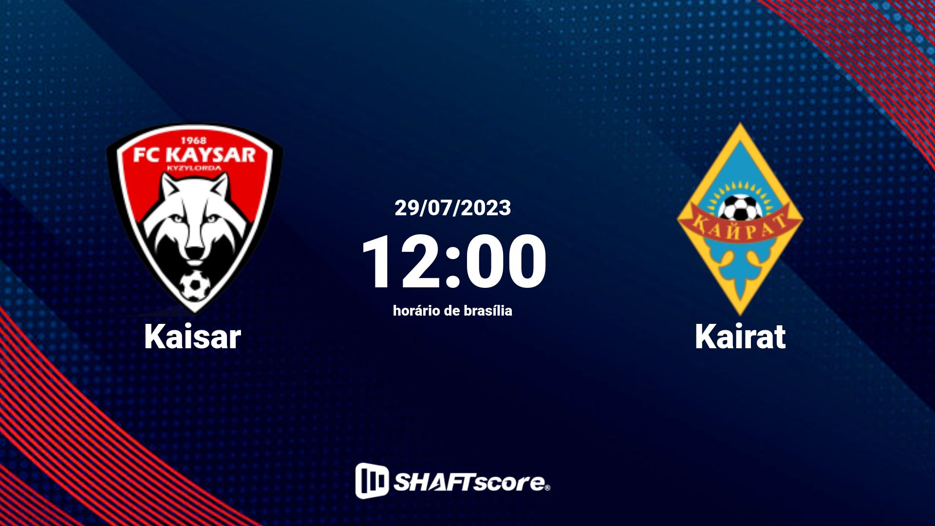 Estatísticas do jogo Kaisar vs Kairat 29.07 12:00