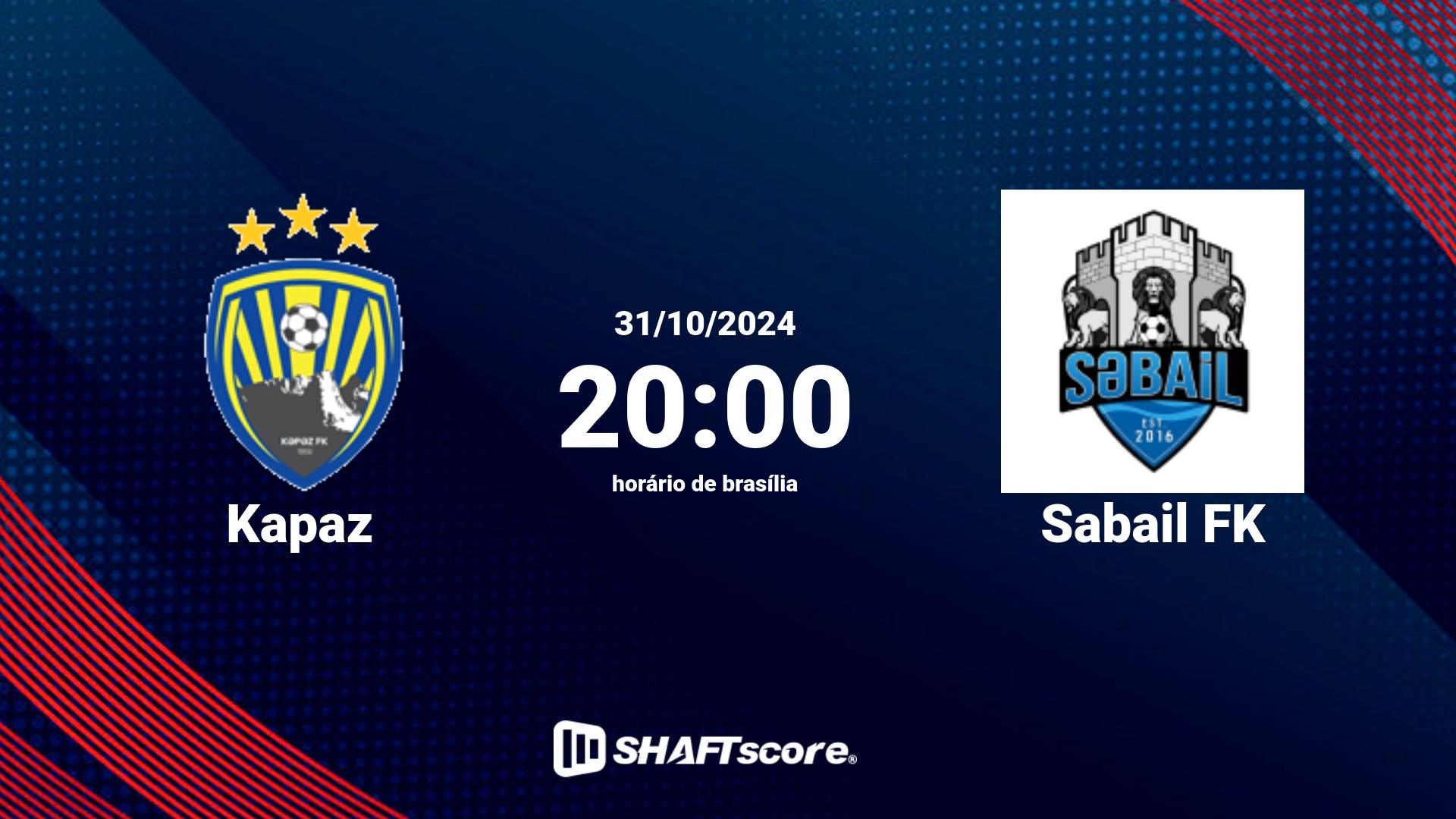 Estatísticas do jogo Kapaz vs Sabail FK 31.10 20:00