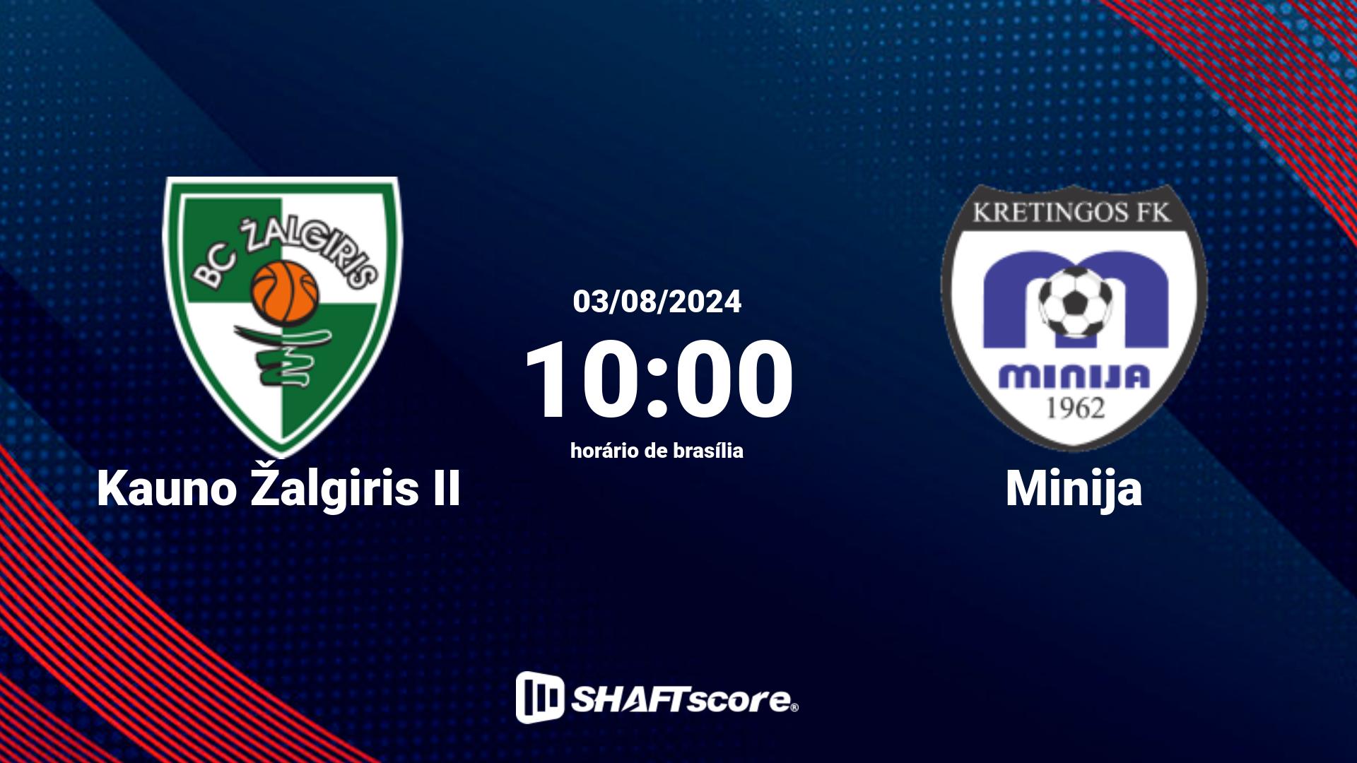 Estatísticas do jogo Kauno Žalgiris II vs Minija 03.08 10:00