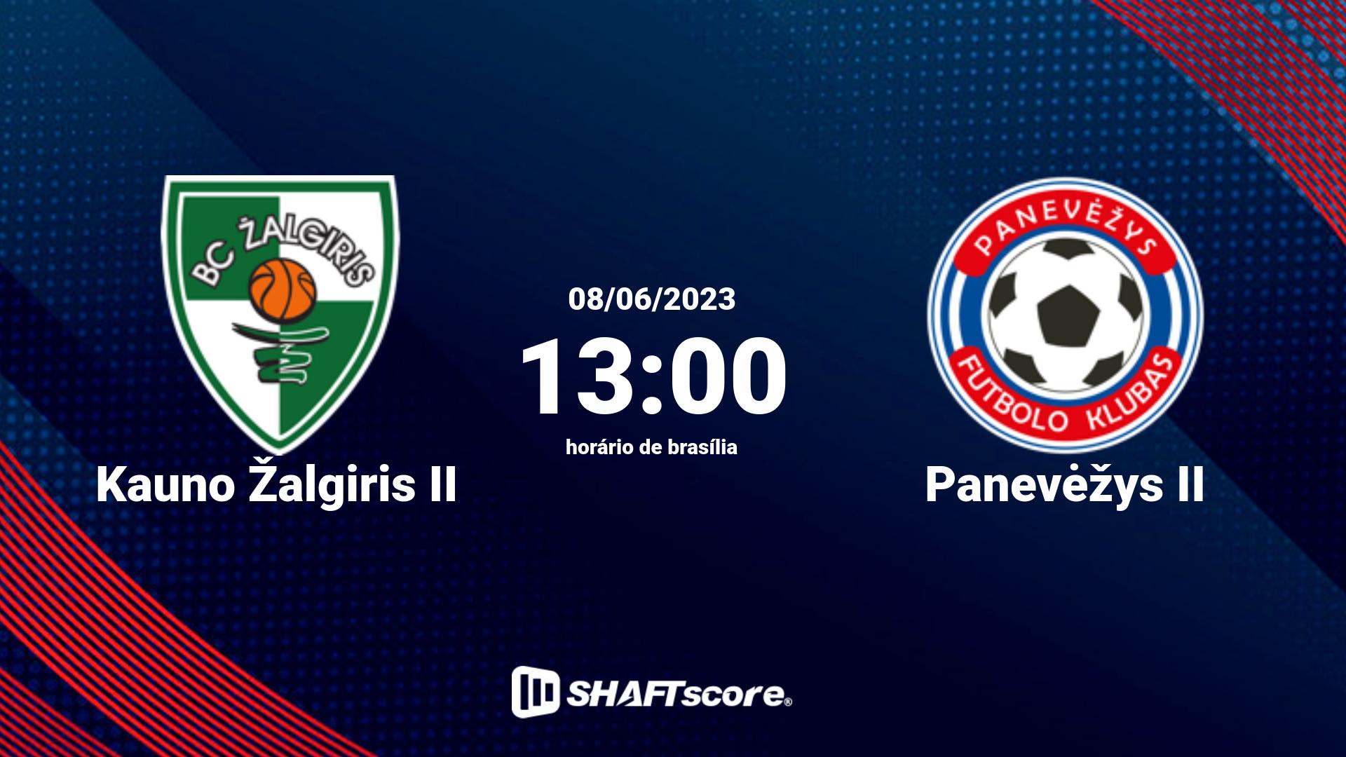 Estatísticas do jogo Kauno Žalgiris II vs Panevėžys II 08.06 13:00