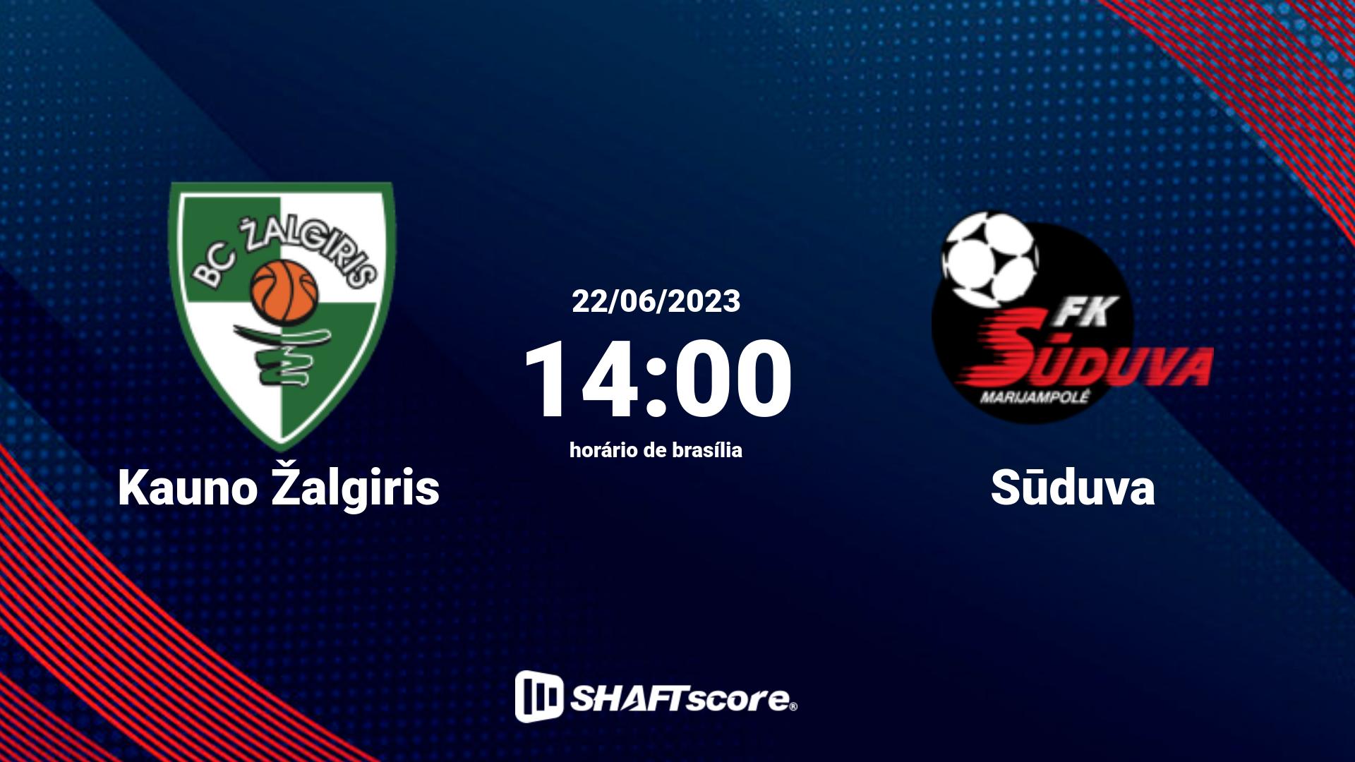 Estatísticas do jogo Kauno Žalgiris vs Sūduva 22.06 14:00