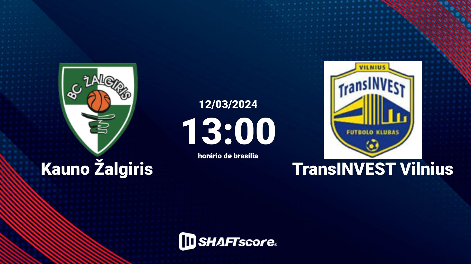 Estatísticas do jogo Kauno Žalgiris vs TransINVEST Vilnius 12.03 13:00