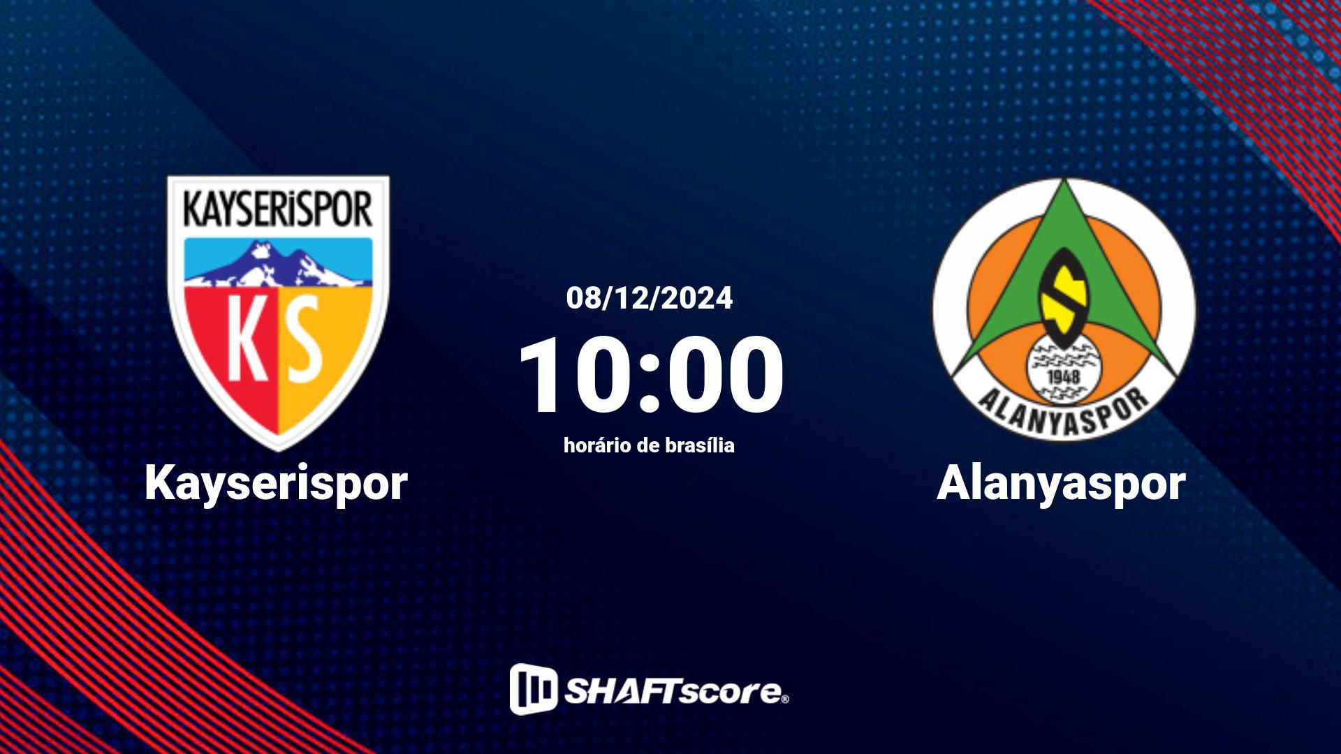 Estatísticas do jogo Kayserispor vs Alanyaspor 08.12 10:00