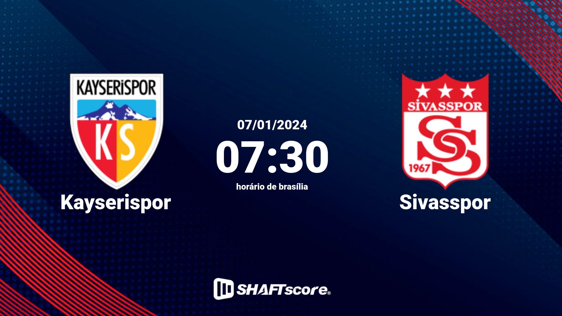 Estatísticas do jogo Kayserispor vs Sivasspor 07.01 07:30