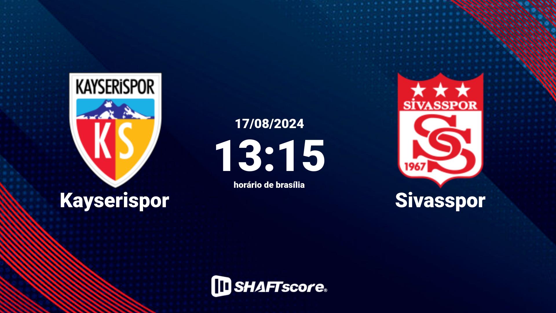 Estatísticas do jogo Kayserispor vs Sivasspor 17.08 13:15