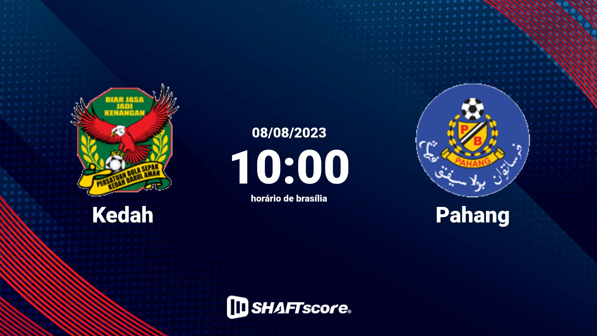 Estatísticas do jogo Kedah vs Pahang 08.08 10:00