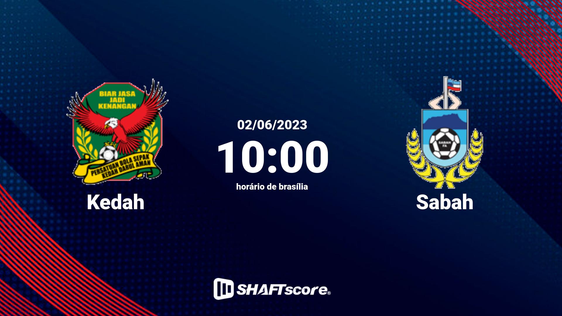 Estatísticas do jogo Kedah vs Sabah 02.06 10:00