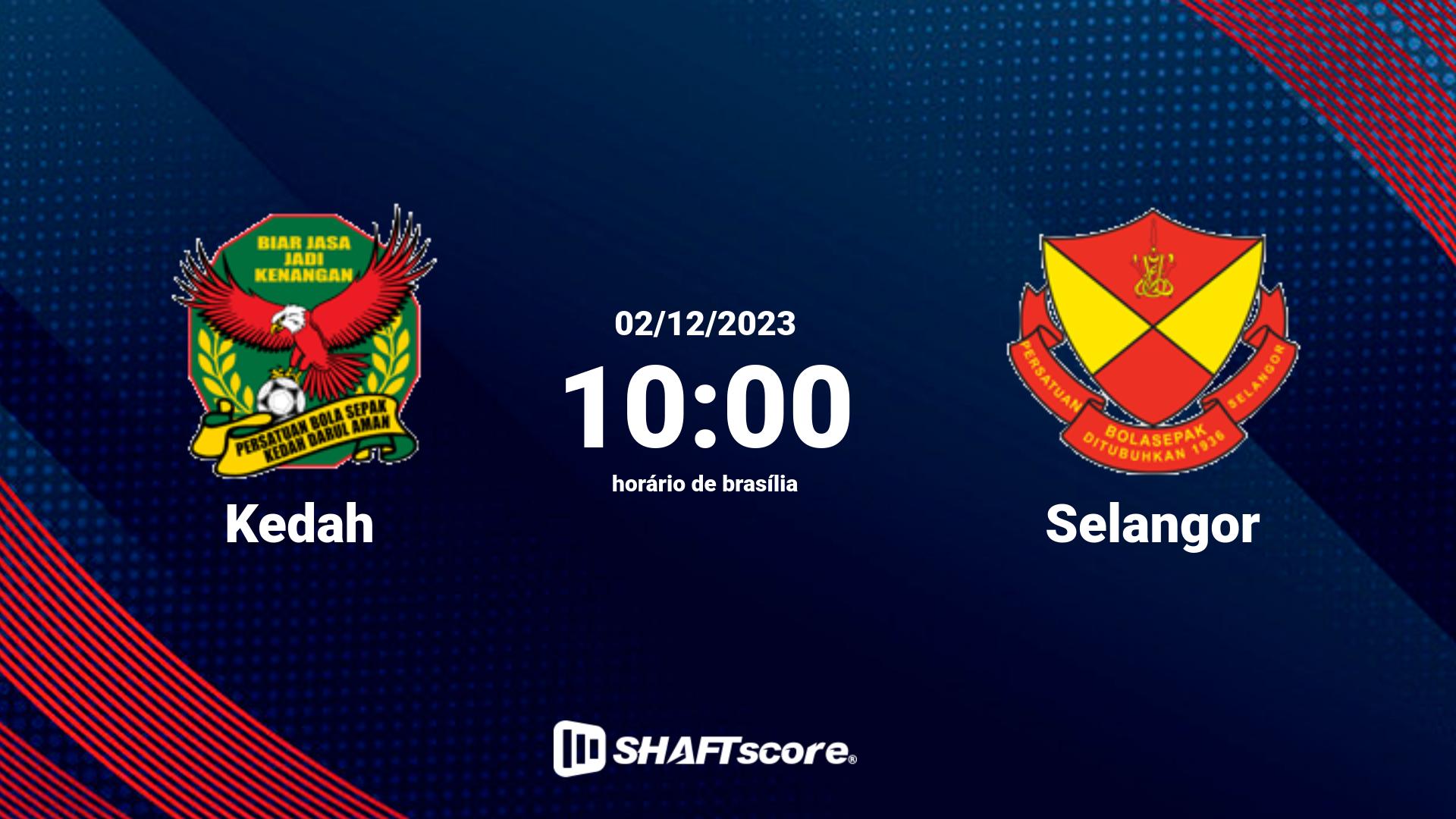 Estatísticas do jogo Kedah vs Selangor 02.12 10:00