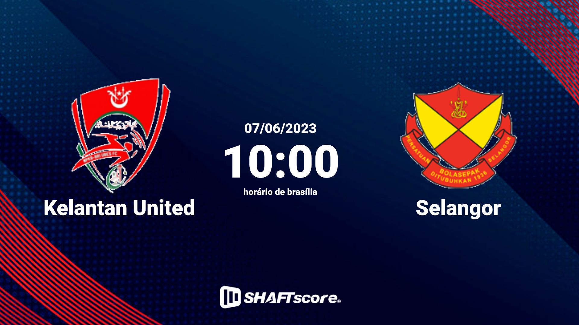 Estatísticas do jogo Kelantan United vs Selangor 07.06 10:00