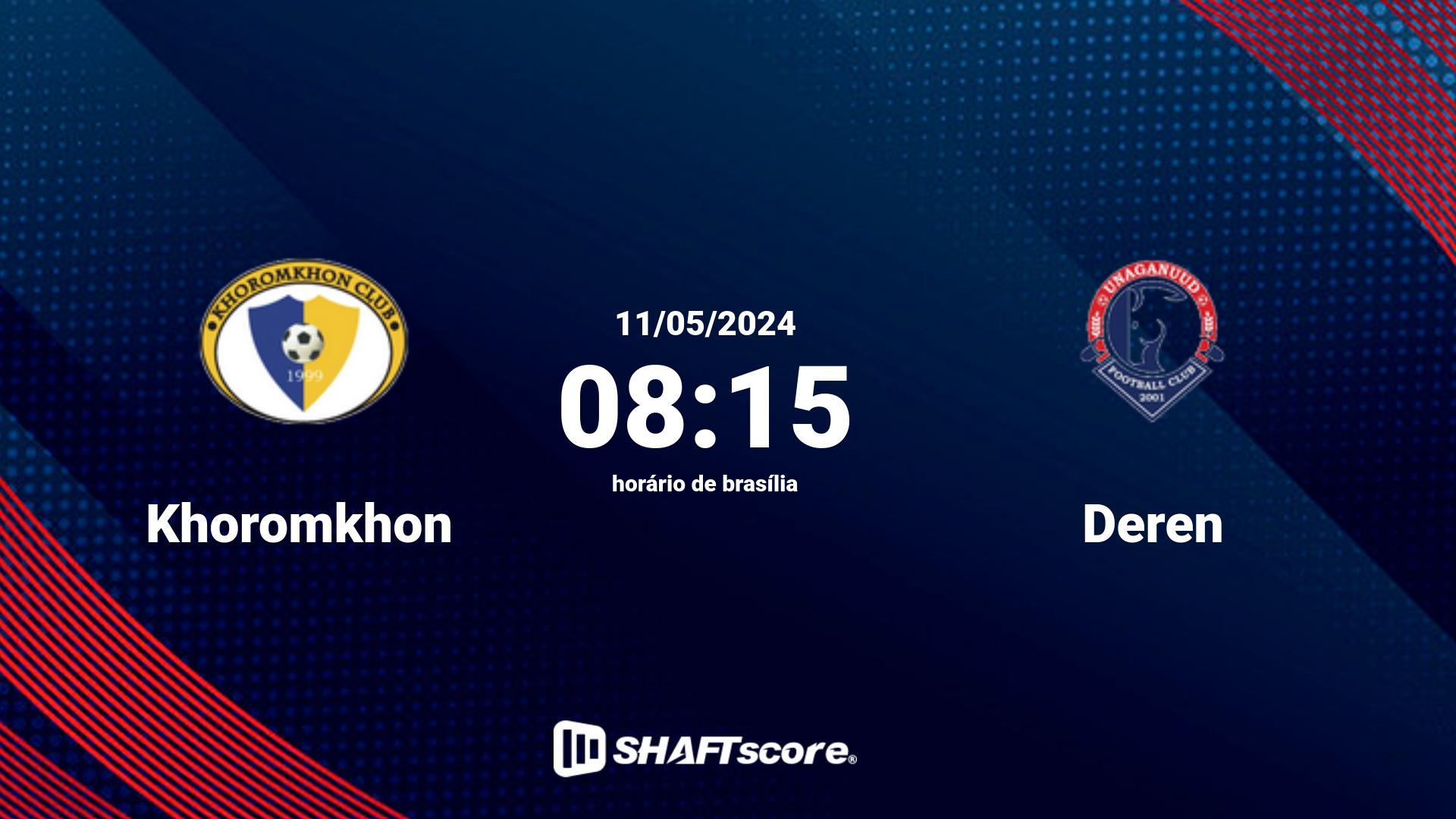 Estatísticas do jogo Khoromkhon vs Deren 11.05 08:15