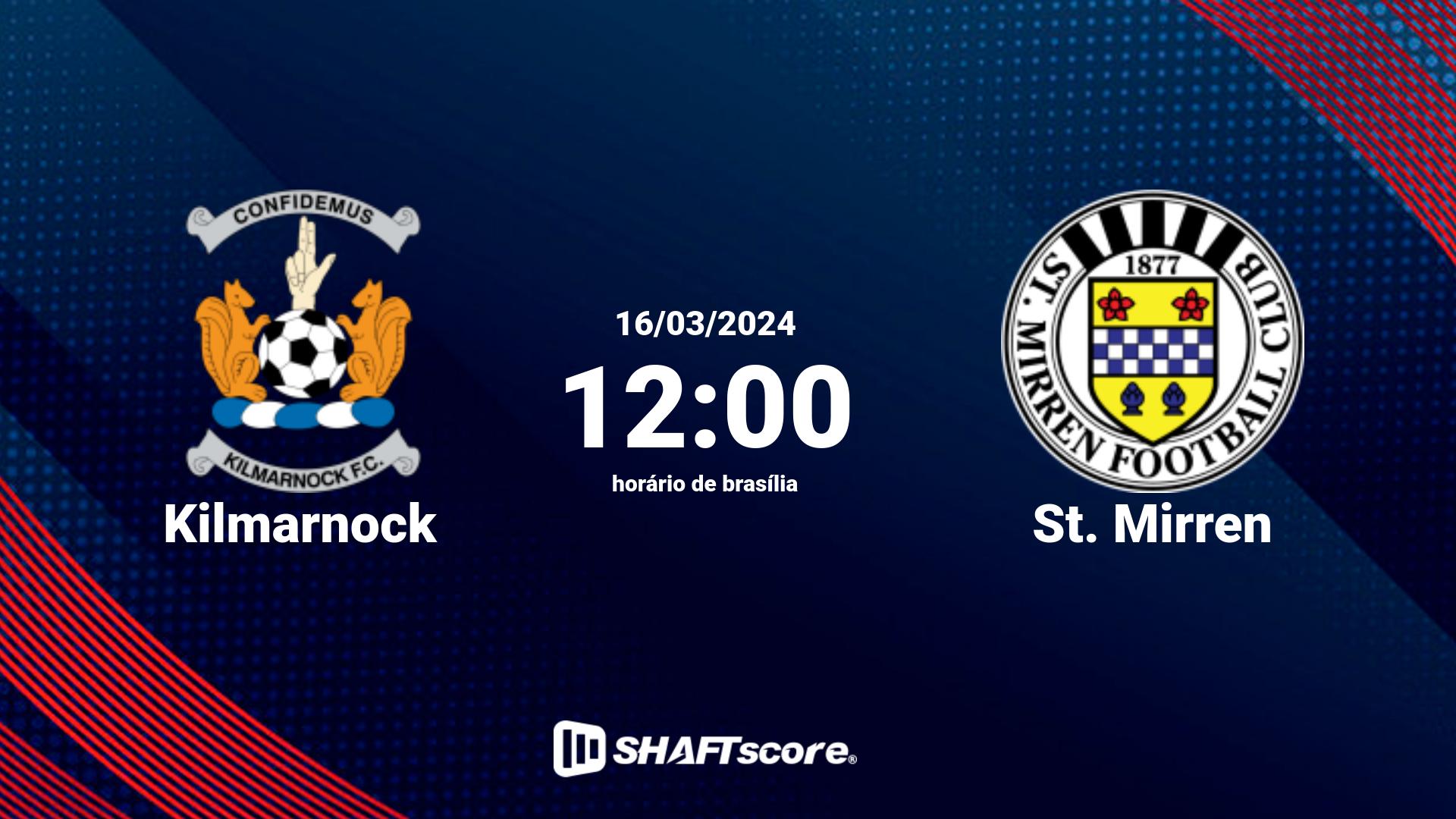 Estatísticas do jogo Kilmarnock vs St. Mirren 16.03 12:00