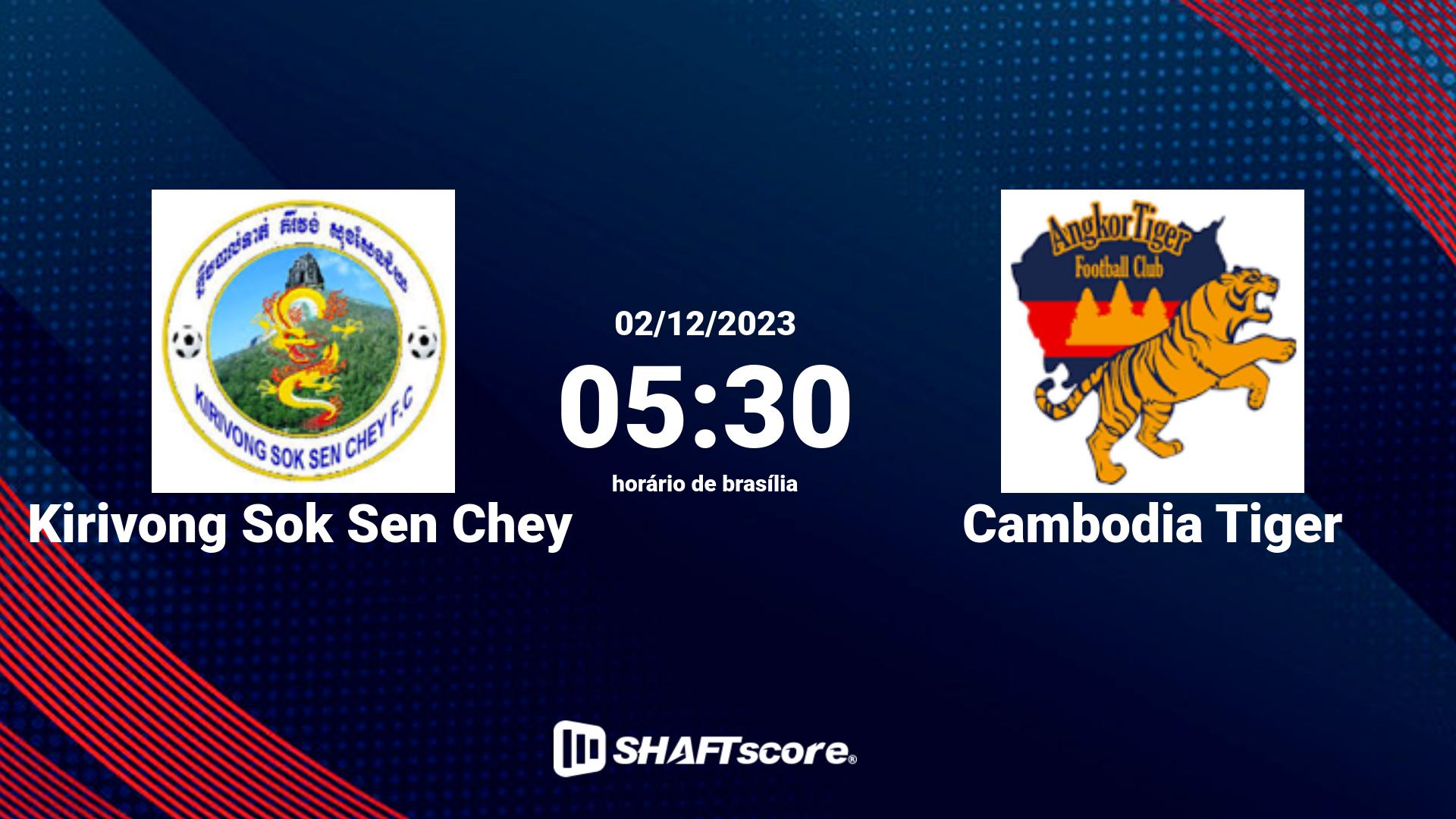 Estatísticas do jogo Kirivong Sok Sen Chey vs Cambodia Tiger 02.12 05:30