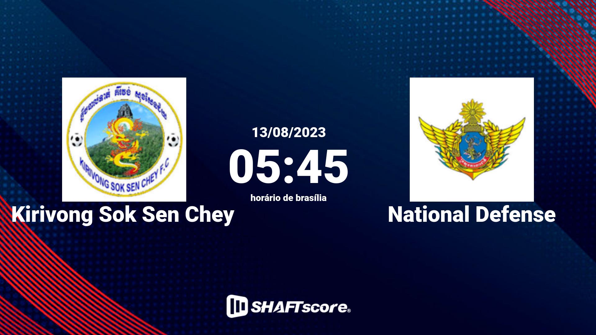 Estatísticas do jogo Kirivong Sok Sen Chey vs National Defense 13.08 05:45