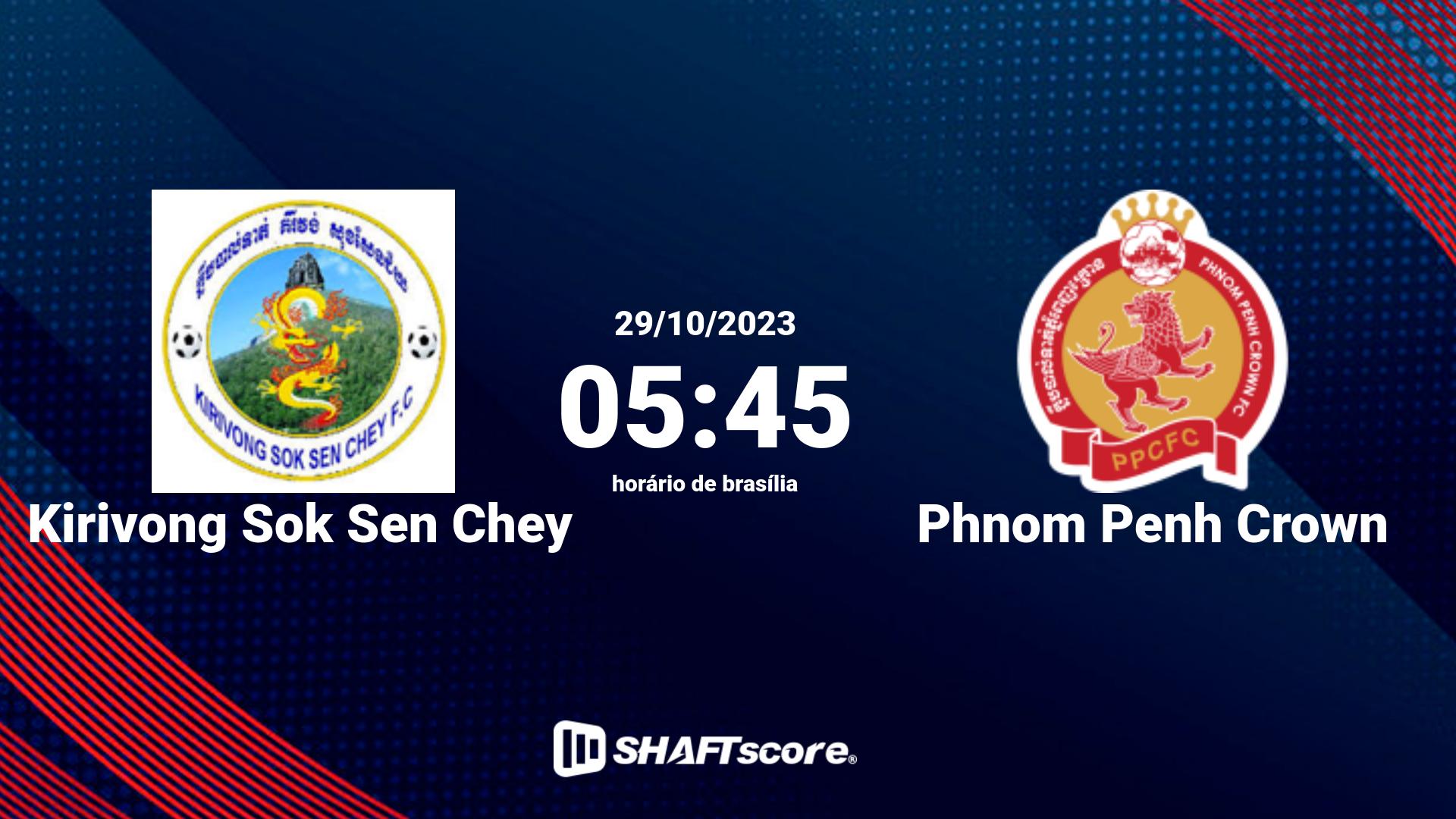 Estatísticas do jogo Kirivong Sok Sen Chey vs Phnom Penh Crown 29.10 05:45