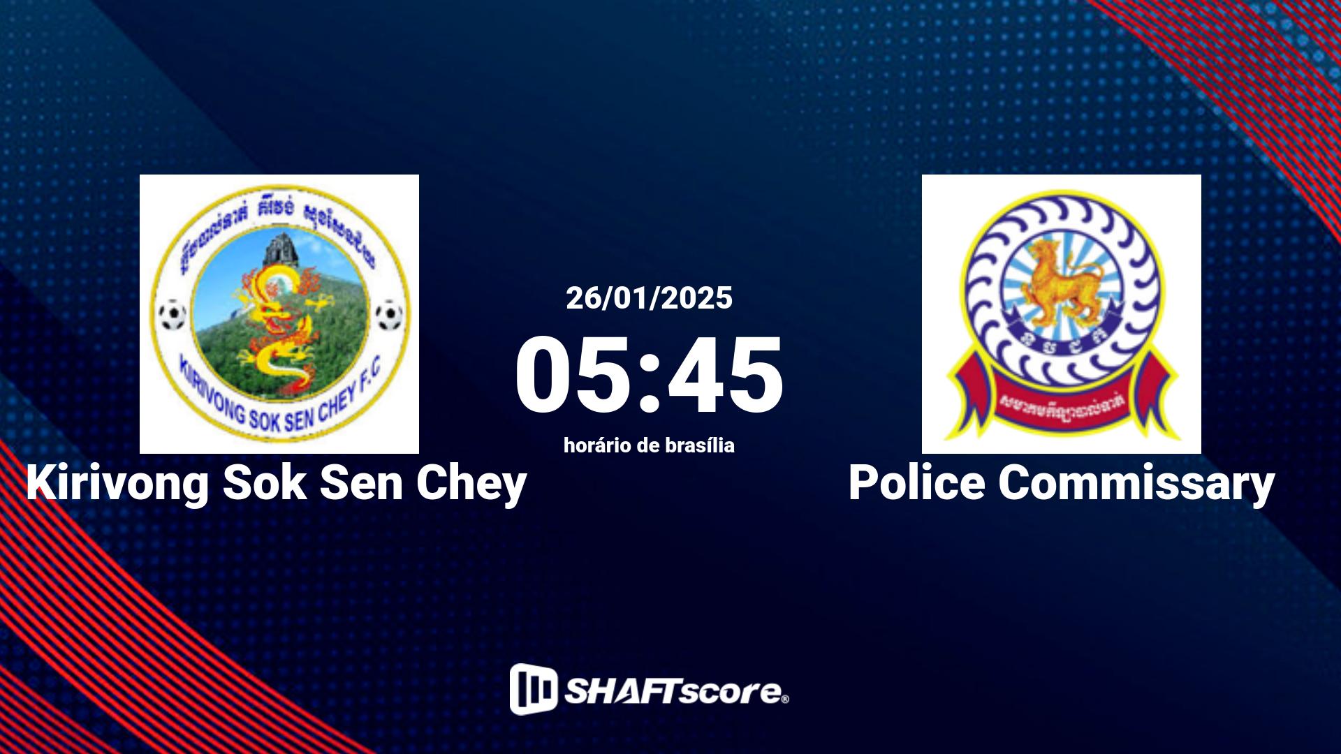 Estatísticas do jogo Kirivong Sok Sen Chey vs Police Commissary 26.01 05:45