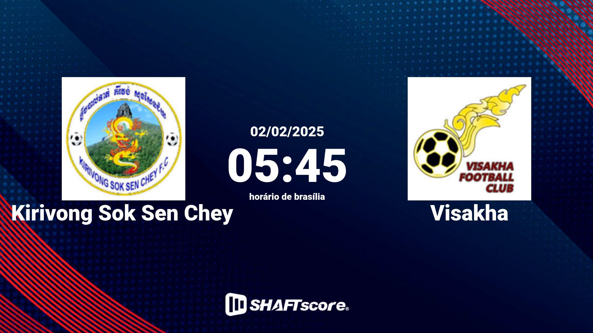 Estatísticas do jogo Kirivong Sok Sen Chey vs Visakha 02.02 05:45