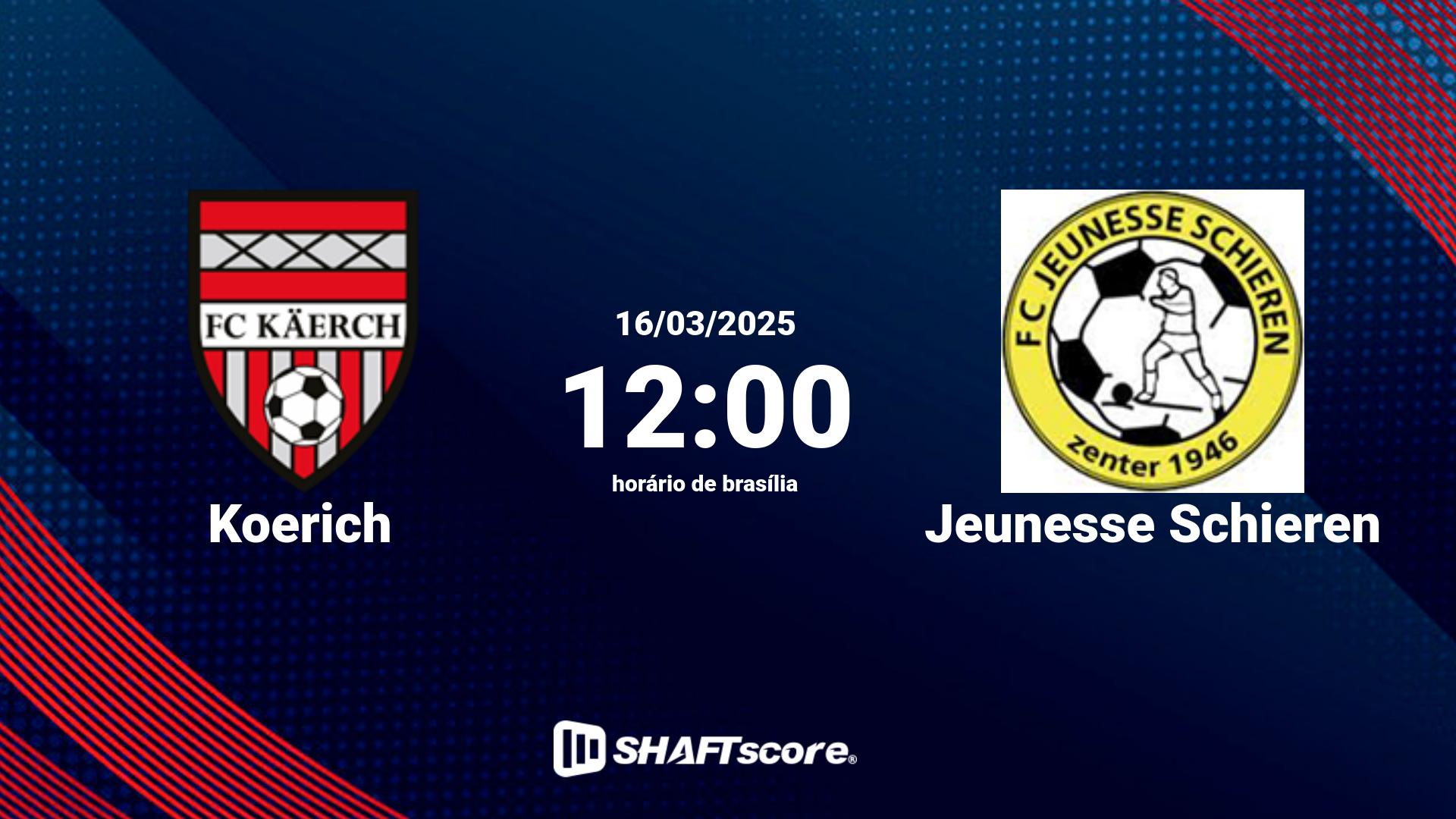 Estatísticas do jogo Koerich vs Jeunesse Schieren 16.03 12:00