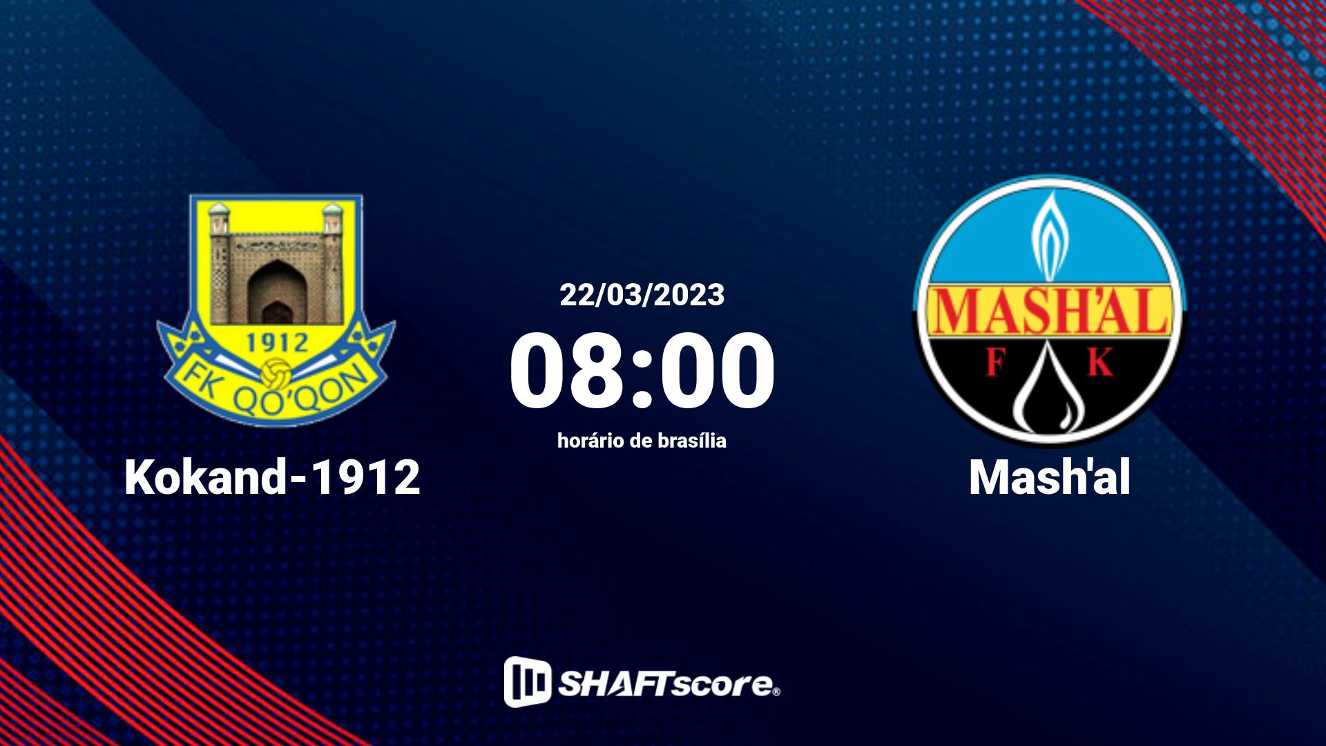 Estatísticas do jogo Kokand-1912 vs Mash'al 22.03 08:00