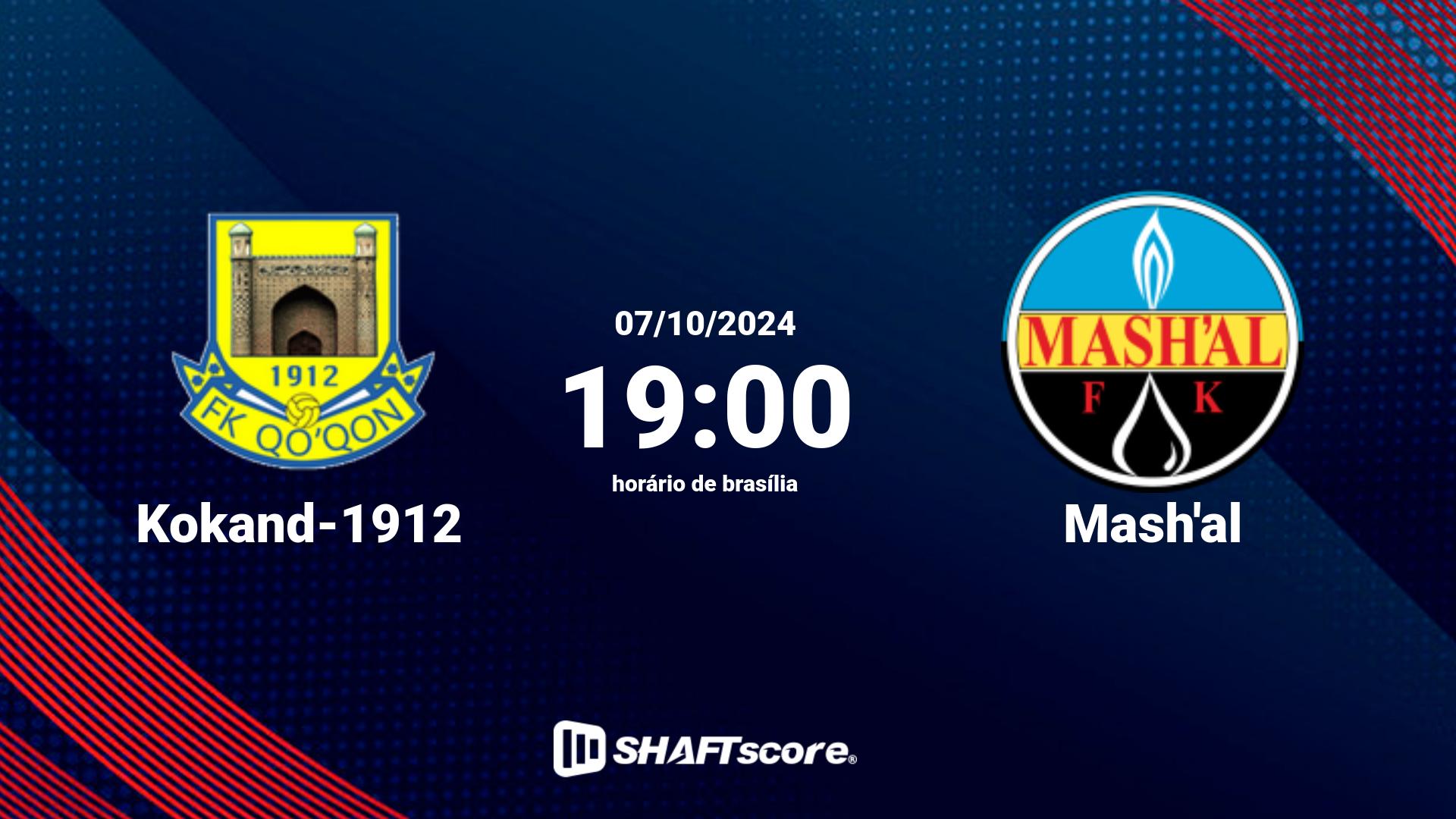 Estatísticas do jogo Kokand-1912 vs Mash'al 07.10 19:00