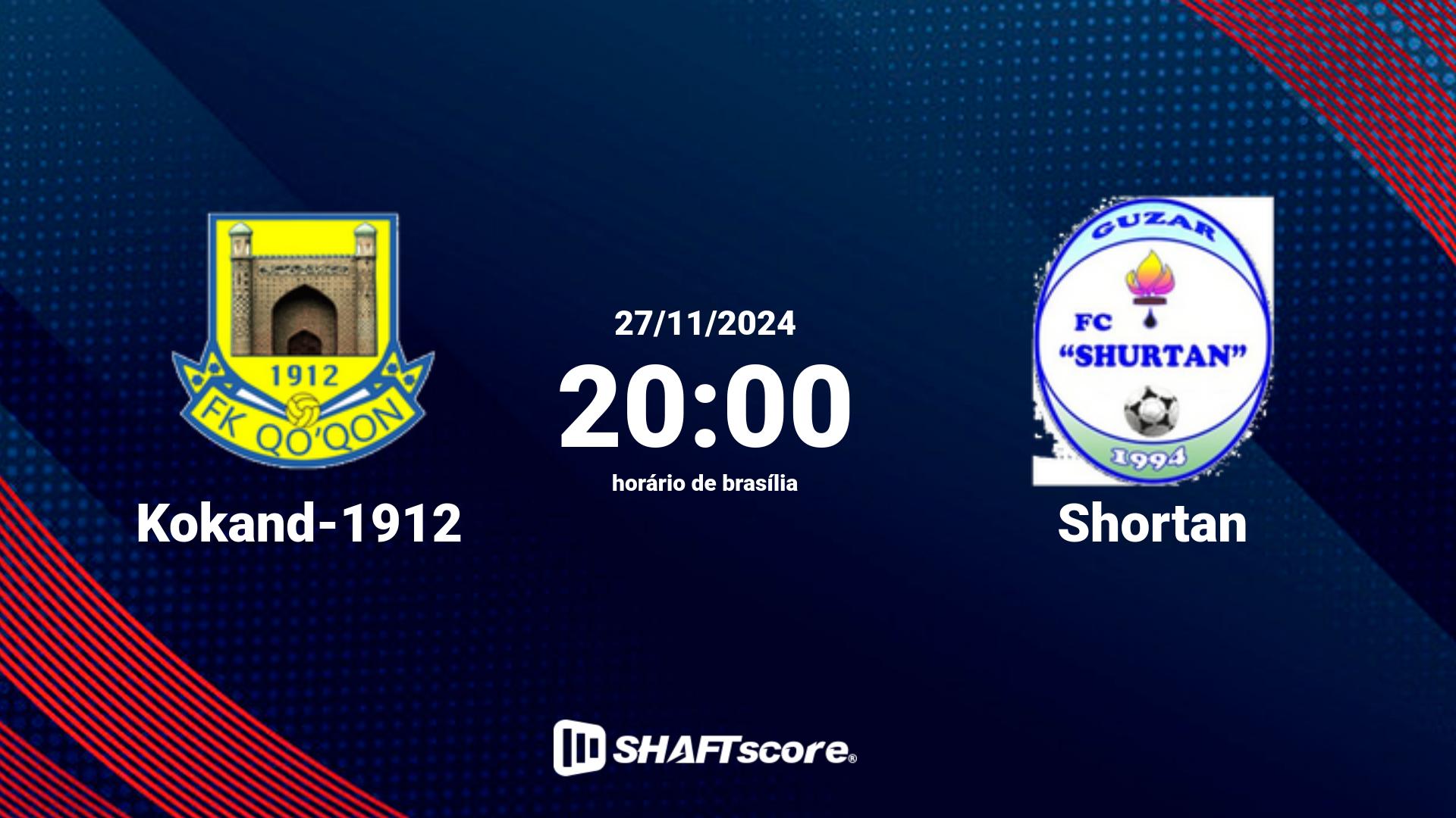 Estatísticas do jogo Kokand-1912 vs Shortan 27.11 20:00