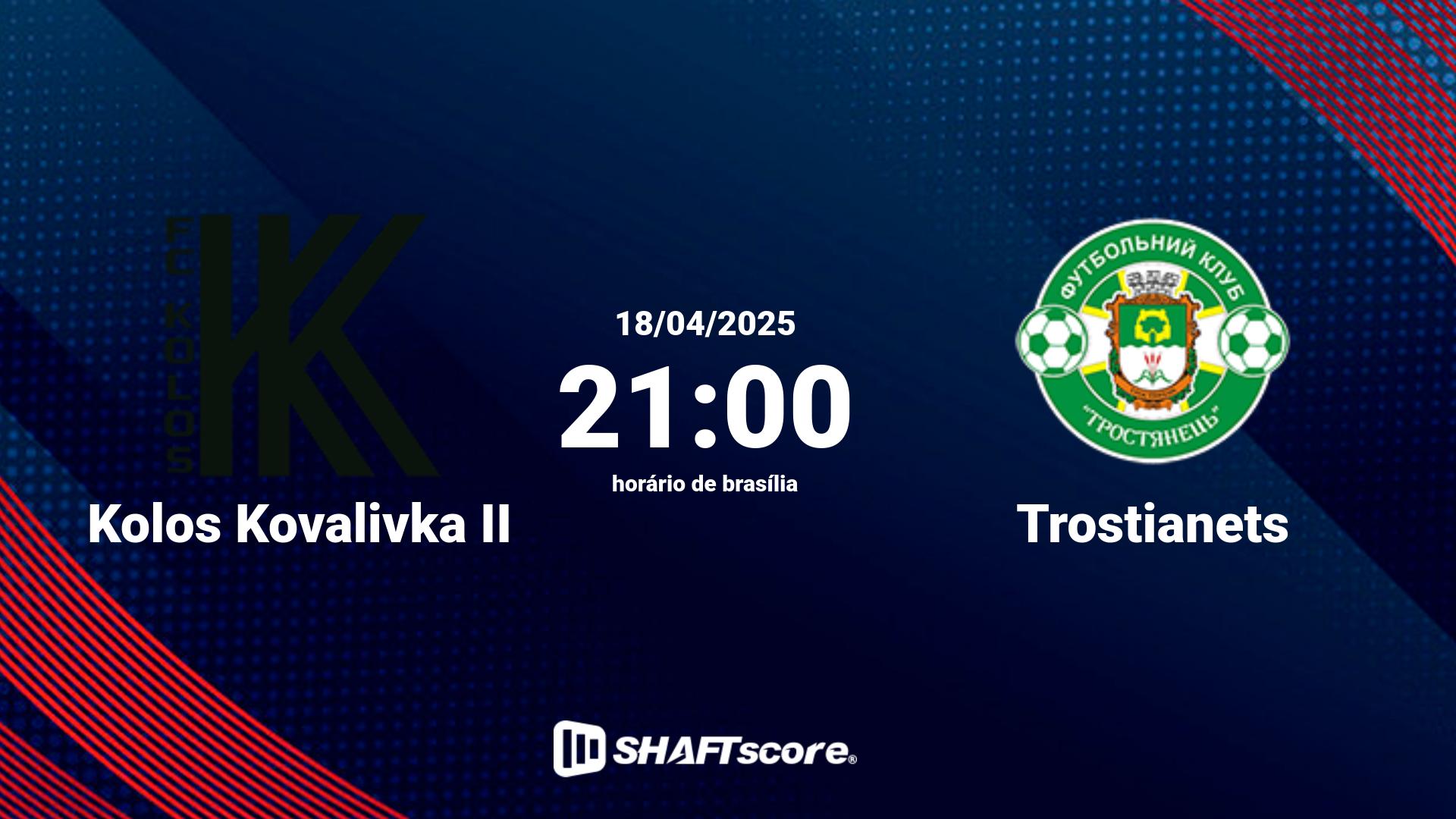 Estatísticas do jogo Kolos Kovalivka II vs Trostianets 18.04 21:00