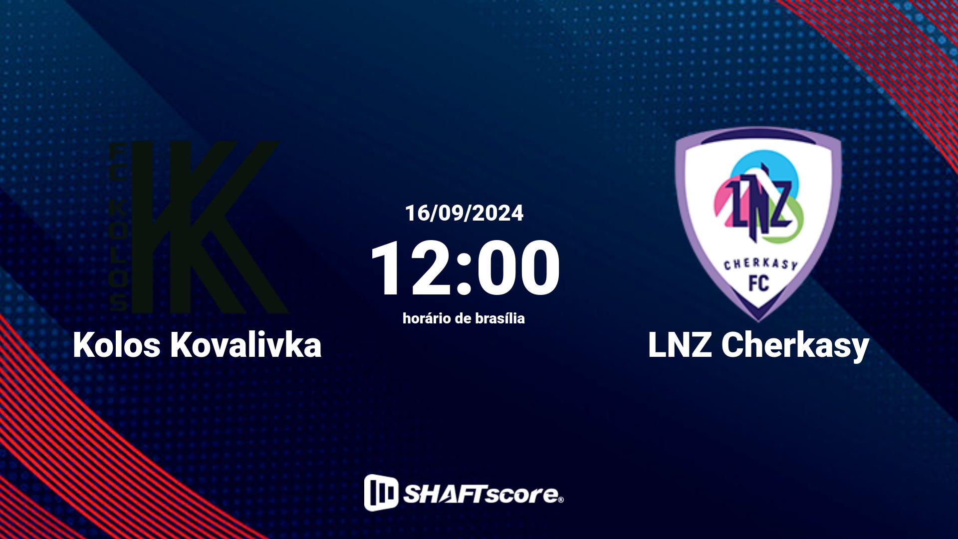 Estatísticas do jogo Kolos Kovalivka vs LNZ Cherkasy 16.09 12:00