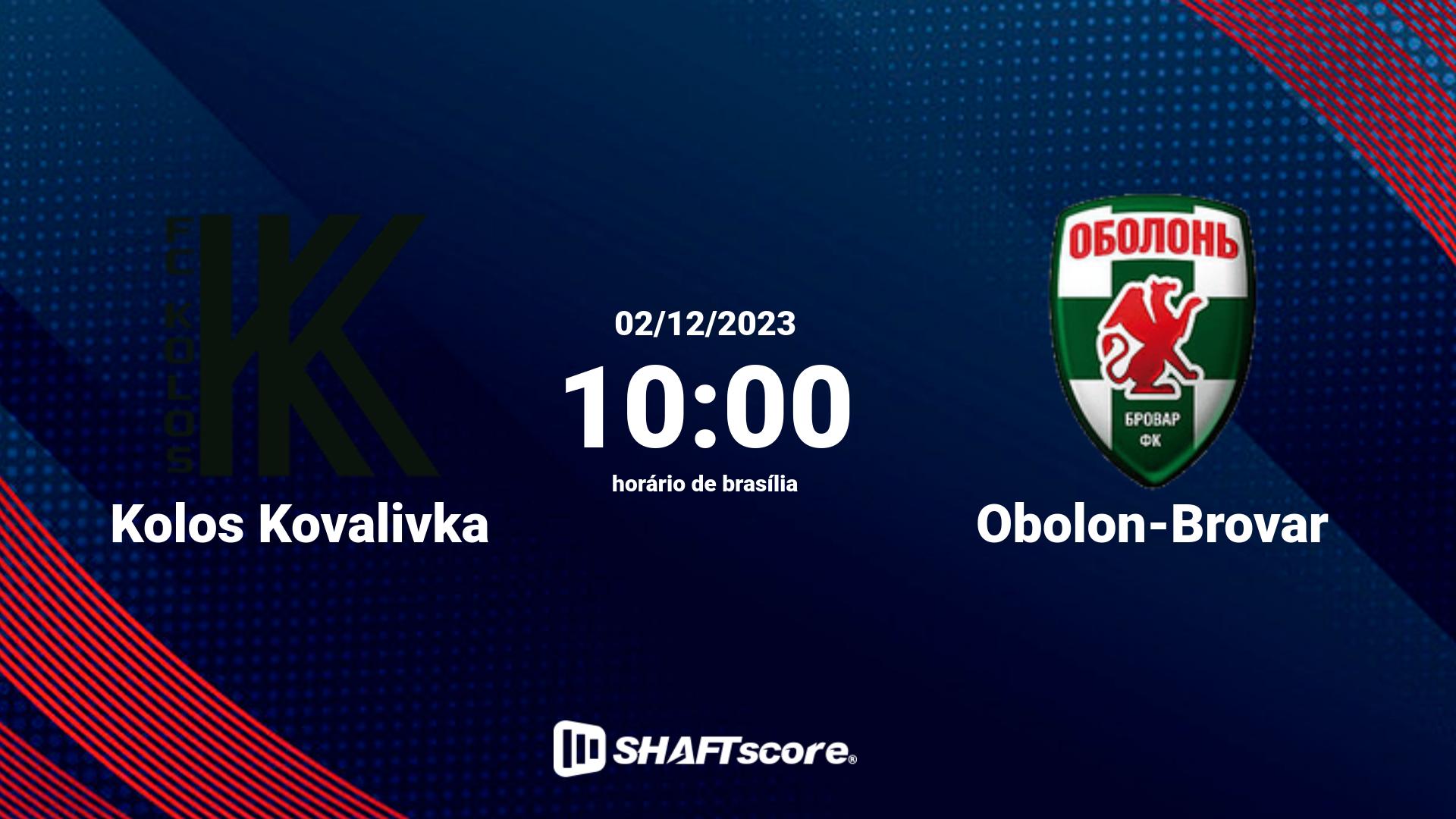 Estatísticas do jogo Kolos Kovalivka vs Obolon-Brovar 02.12 10:00