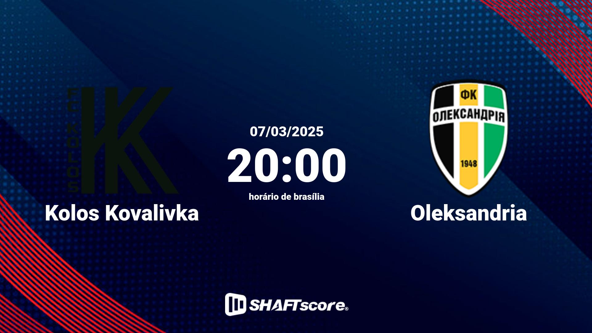 Estatísticas do jogo Kolos Kovalivka vs Oleksandria 07.03 20:00