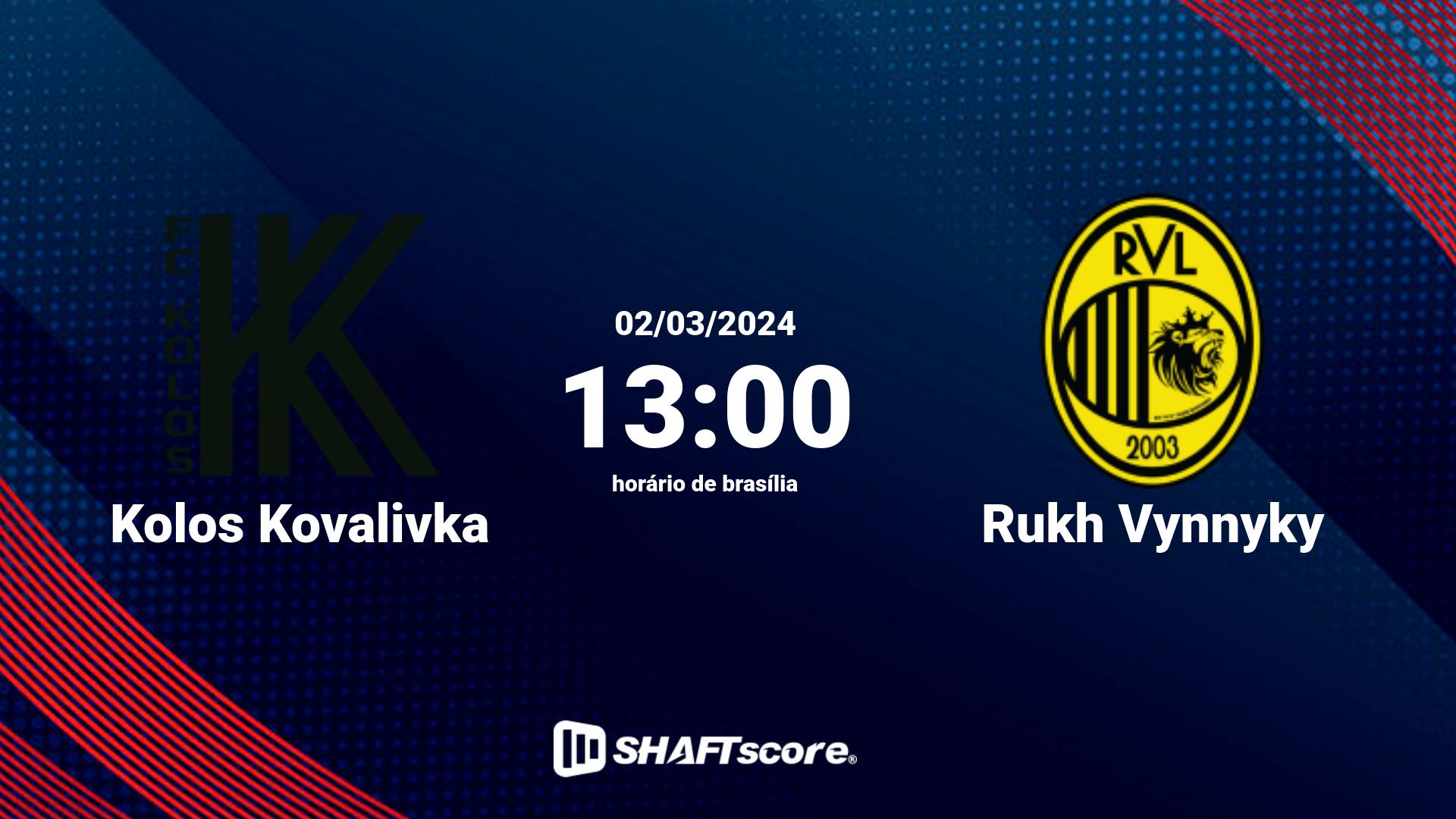 Estatísticas do jogo Kolos Kovalivka vs Rukh Vynnyky 02.03 13:00