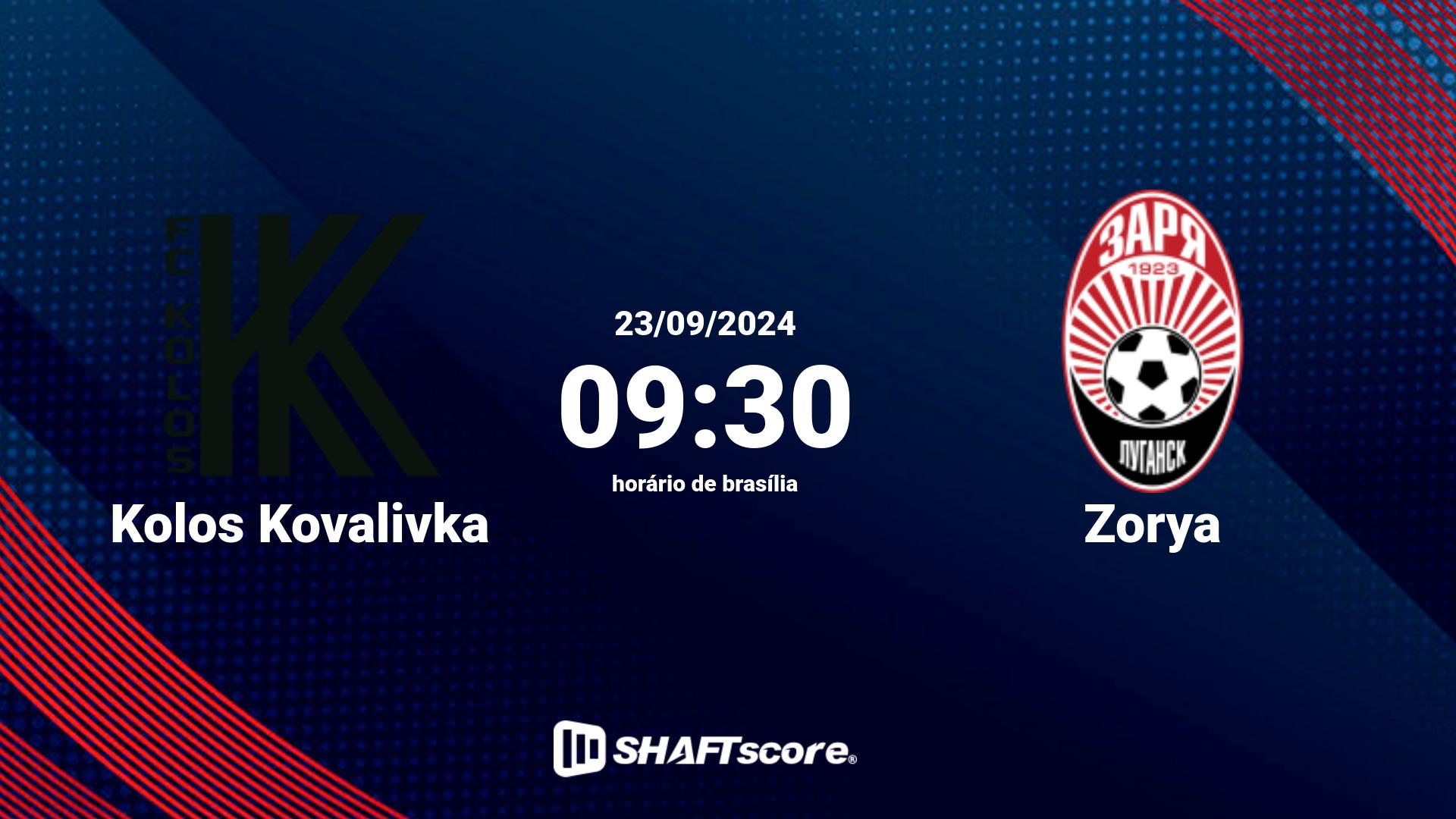 Estatísticas do jogo Kolos Kovalivka vs Zorya 23.09 09:30