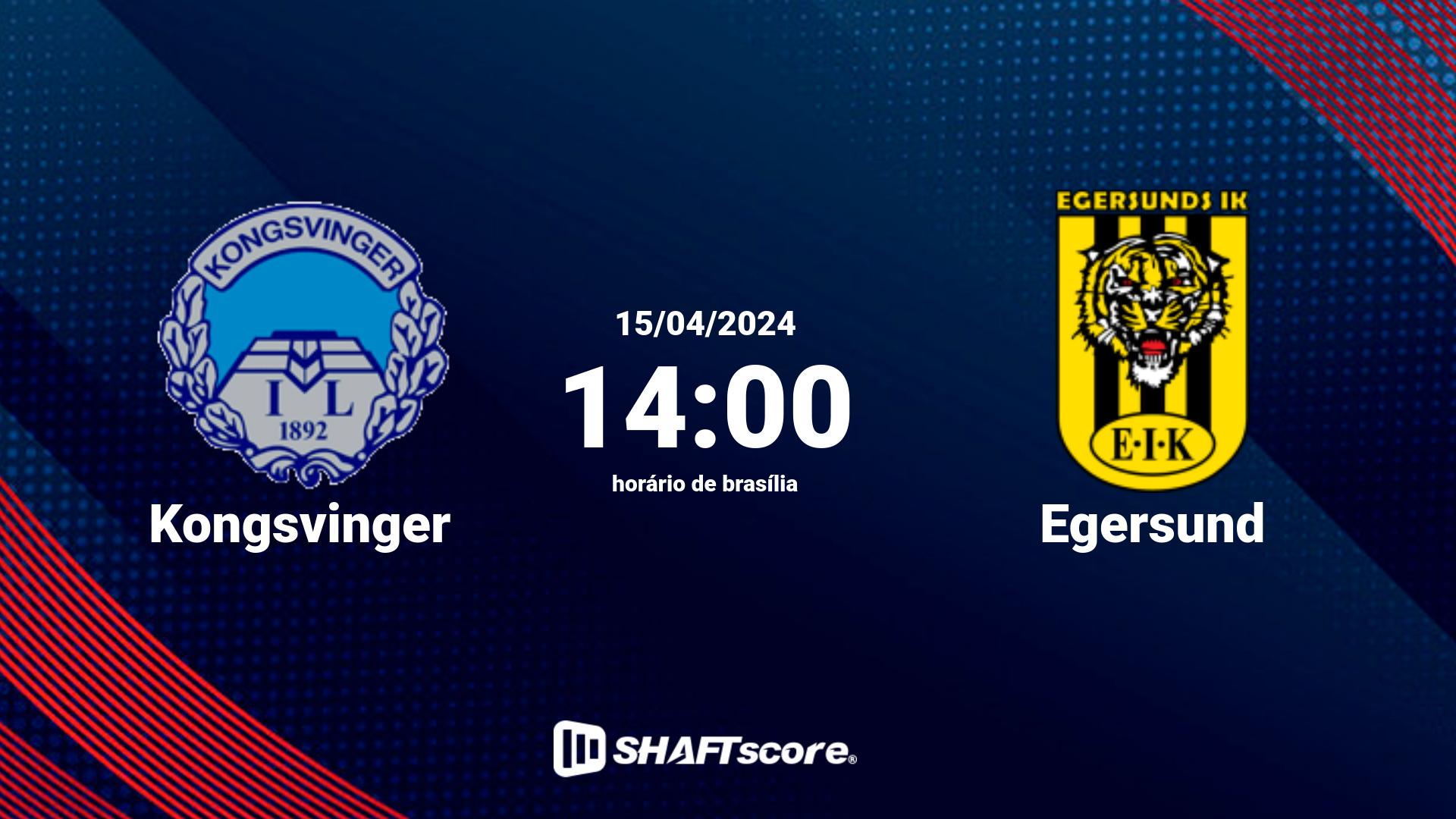 Estatísticas do jogo Kongsvinger vs Egersund 15.04 14:00