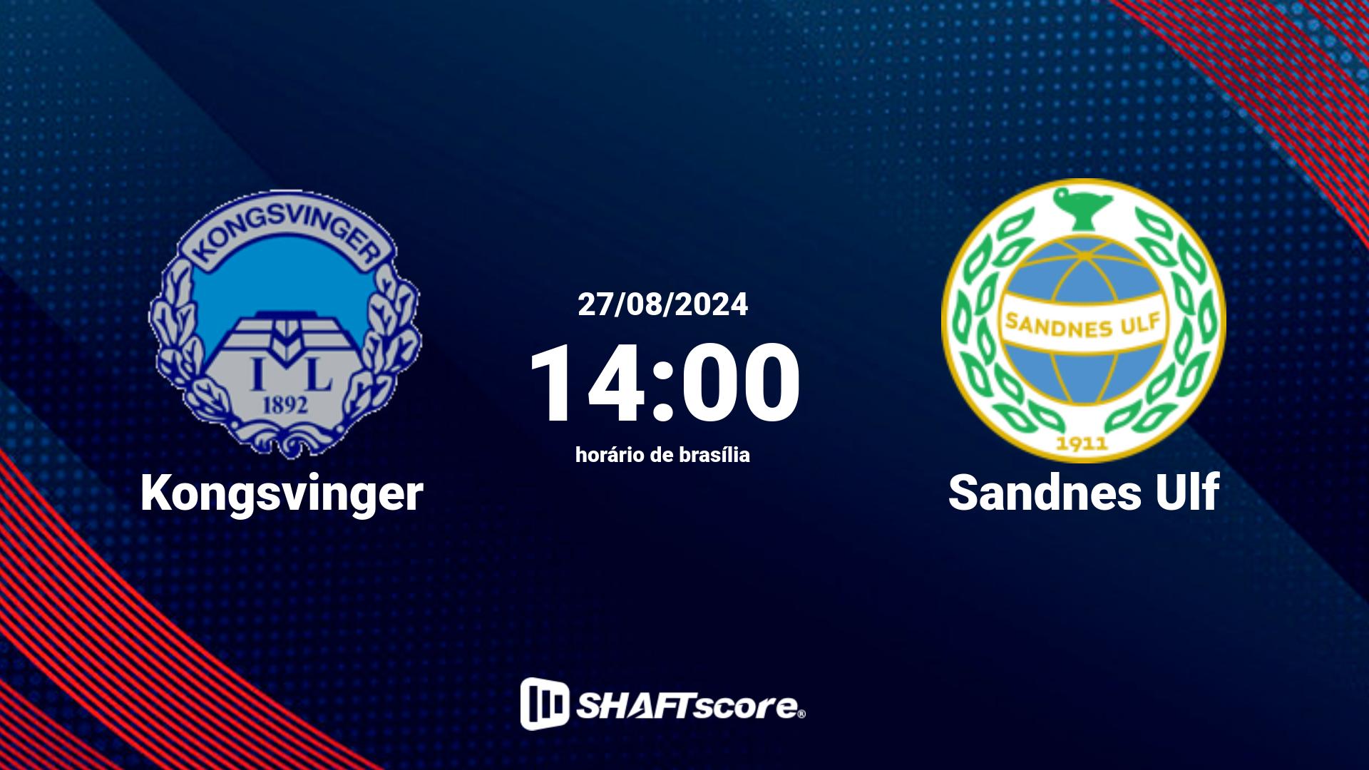 Estatísticas do jogo Kongsvinger vs Sandnes Ulf 27.08 14:00