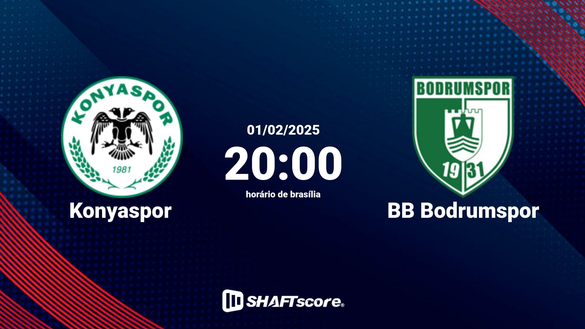 Estatísticas do jogo Konyaspor vs BB Bodrumspor 01.02 20:00