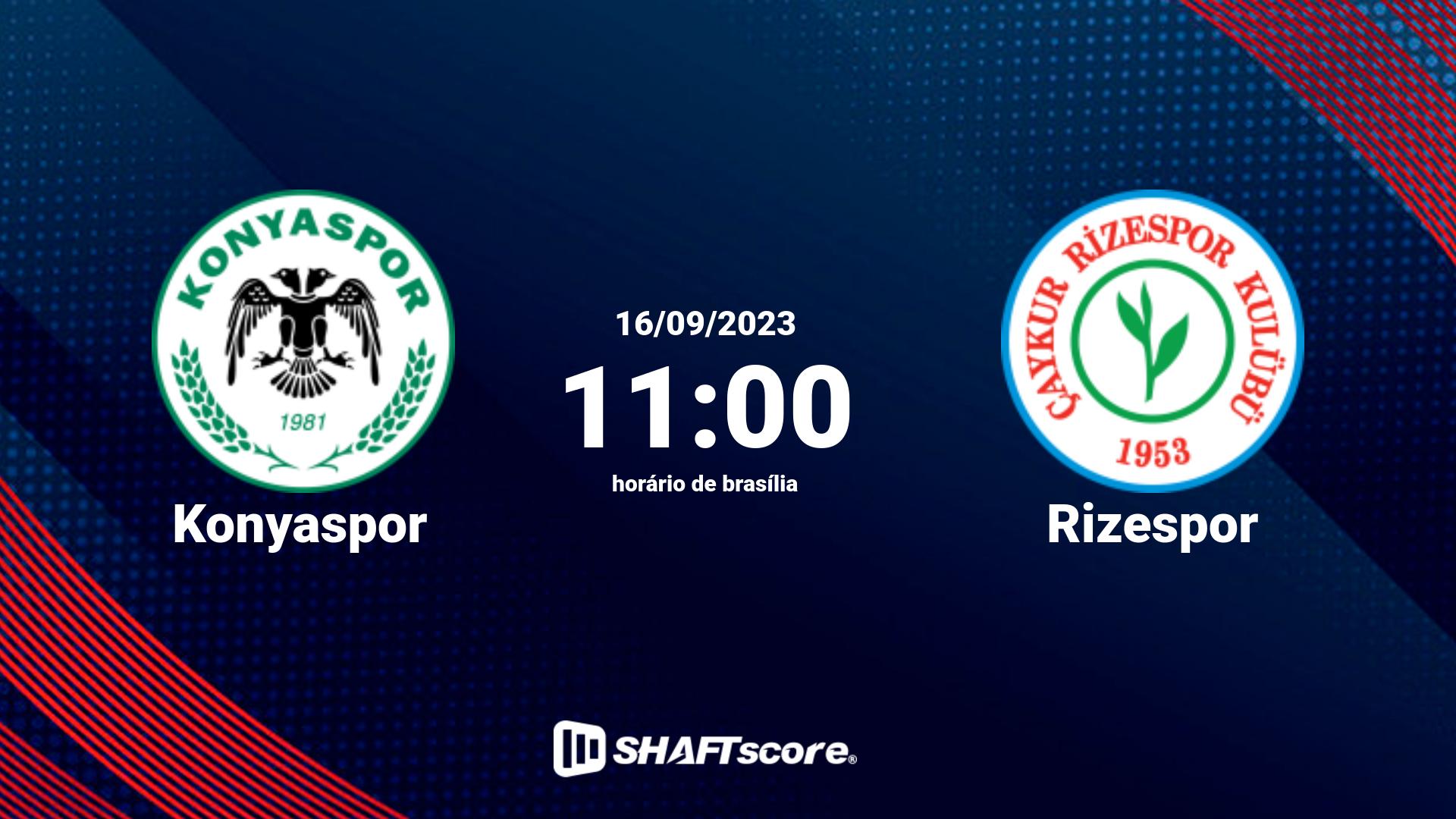 Estatísticas do jogo Konyaspor vs Rizespor 16.09 11:00