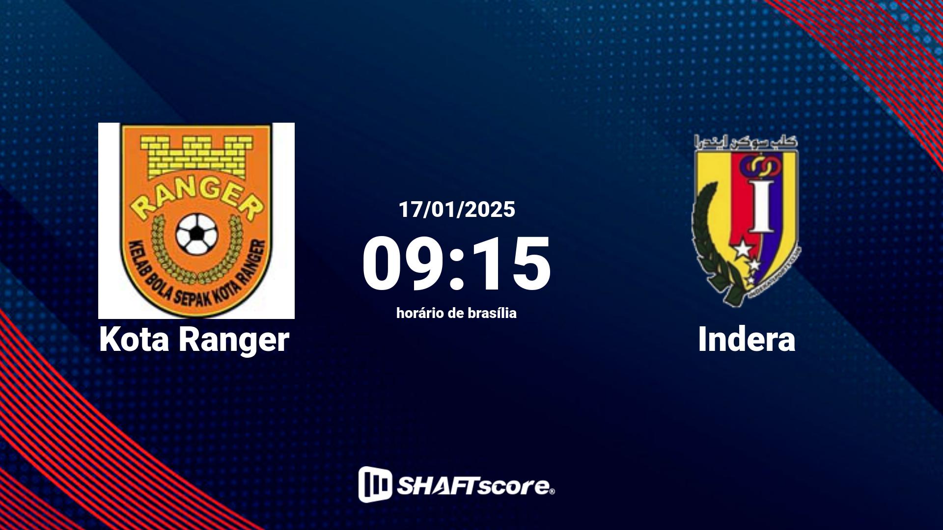 Estatísticas do jogo Kota Ranger vs Indera 17.01 09:15