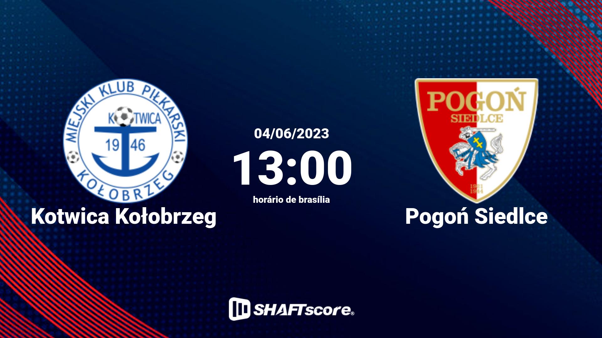 Estatísticas do jogo Kotwica Kołobrzeg vs Pogoń Siedlce 04.06 13:00