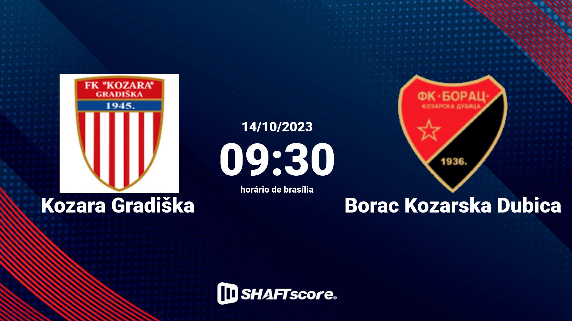 Estatísticas do jogo Kozara Gradiška vs Borac Kozarska Dubica 14.10 09:30