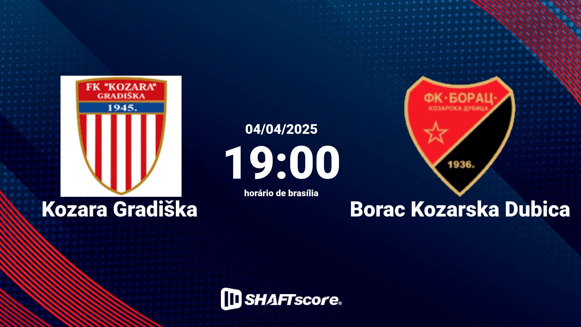 Estatísticas do jogo Kozara Gradiška vs Borac Kozarska Dubica 04.04 19:00