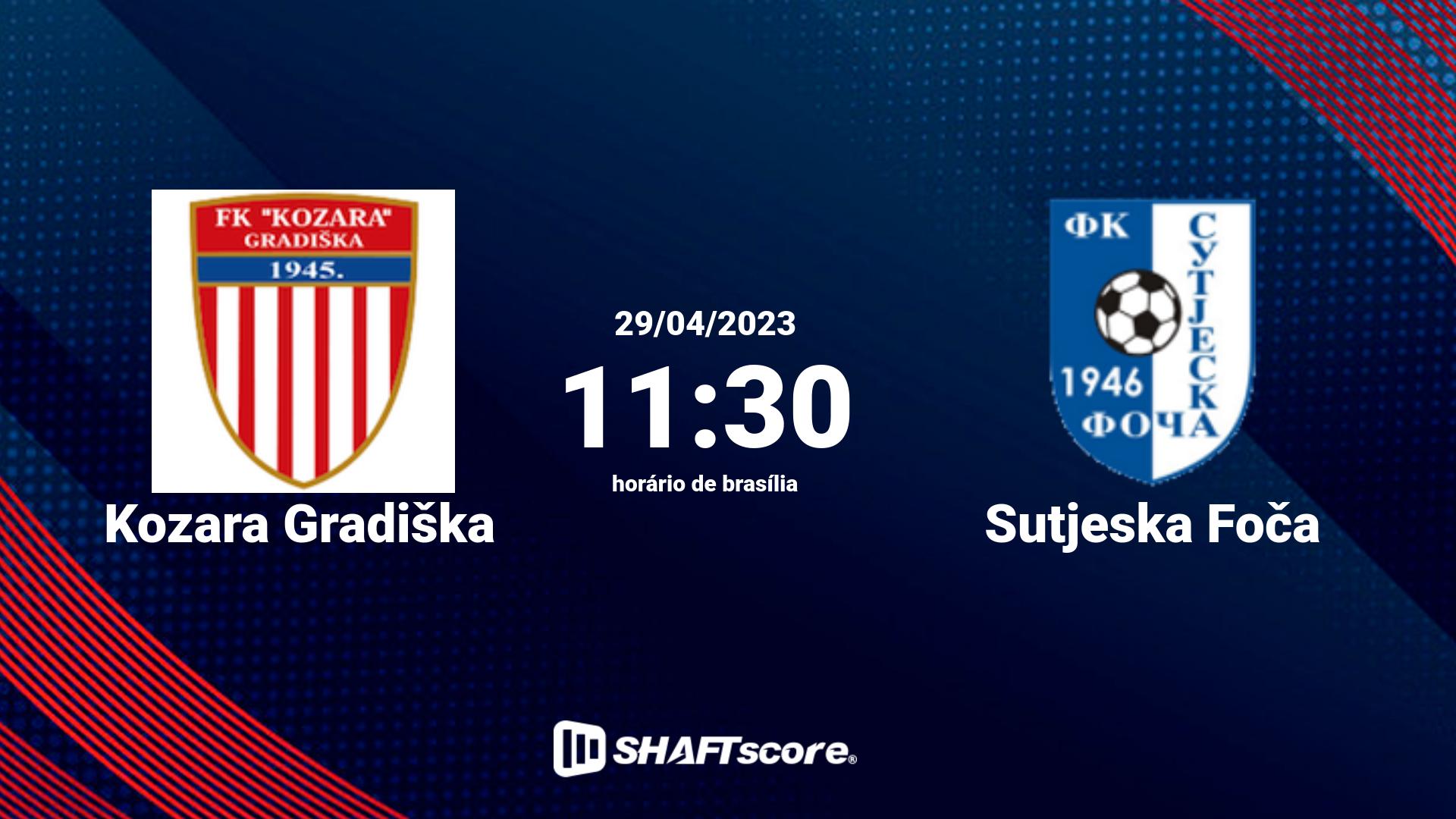 Estatísticas do jogo Kozara Gradiška vs Sutjeska Foča 29.04 11:30