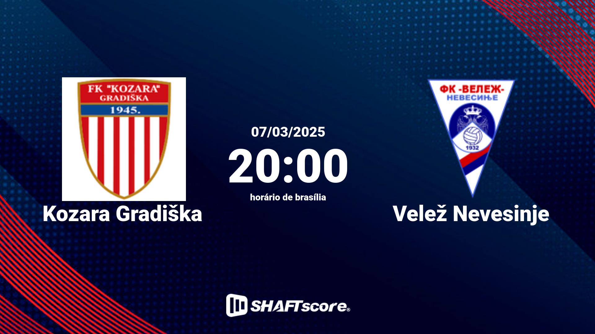 Estatísticas do jogo Kozara Gradiška vs Velež Nevesinje 07.03 20:00