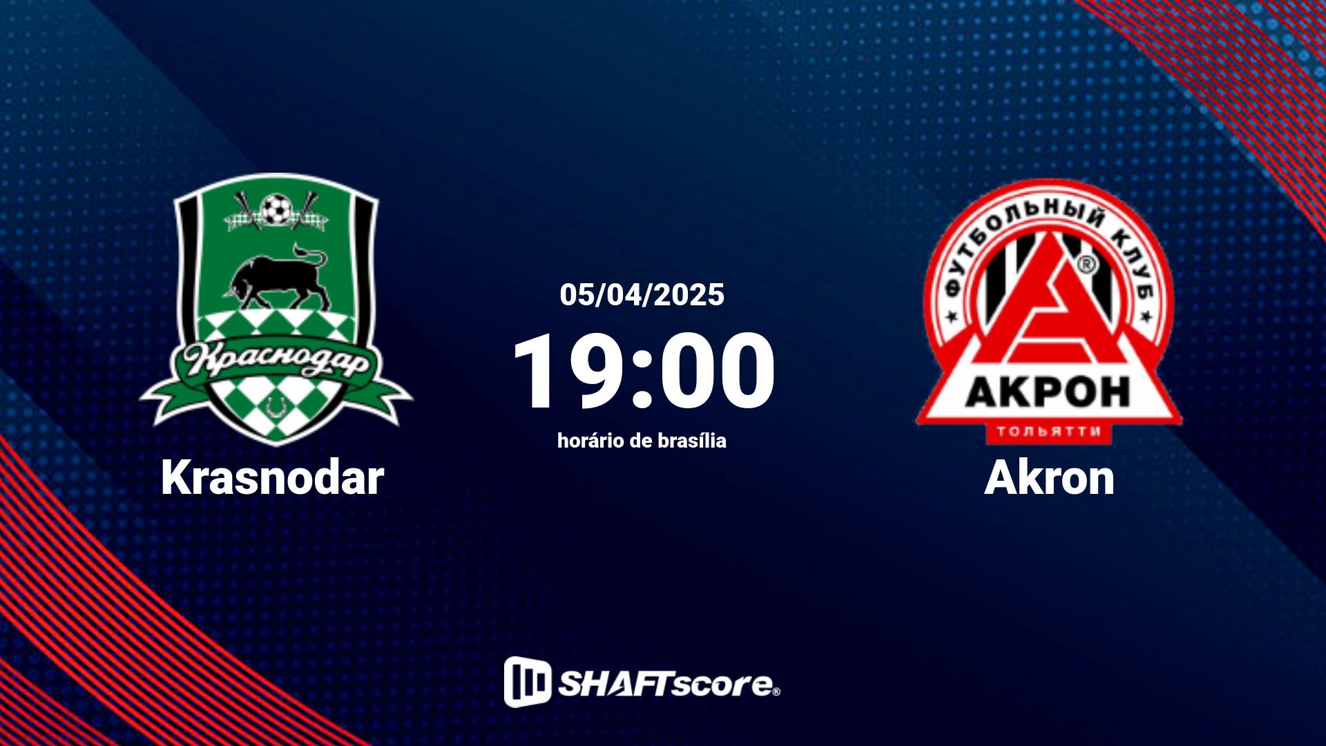 Estatísticas do jogo Krasnodar vs Akron 05.04 19:00