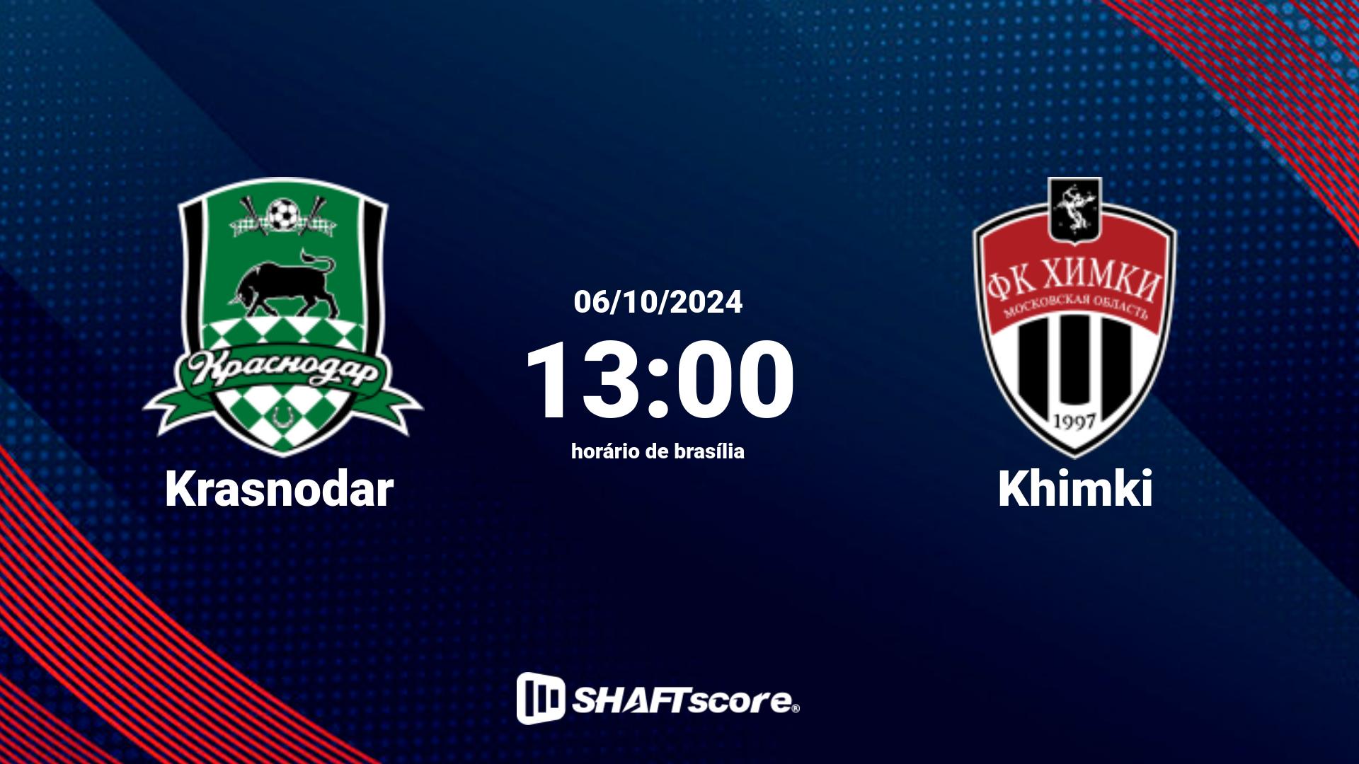 Estatísticas do jogo Krasnodar vs Khimki 06.10 13:00