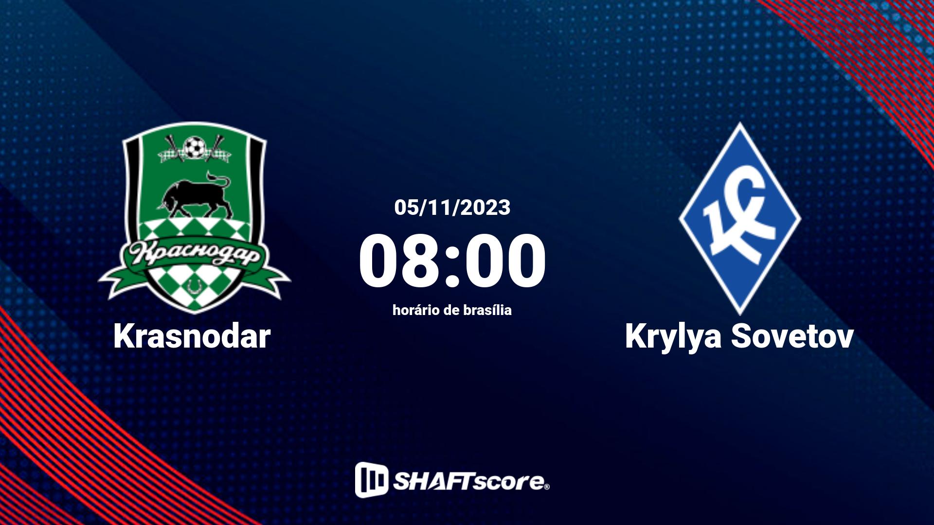 Estatísticas do jogo Krasnodar vs Krylya Sovetov 05.11 08:00