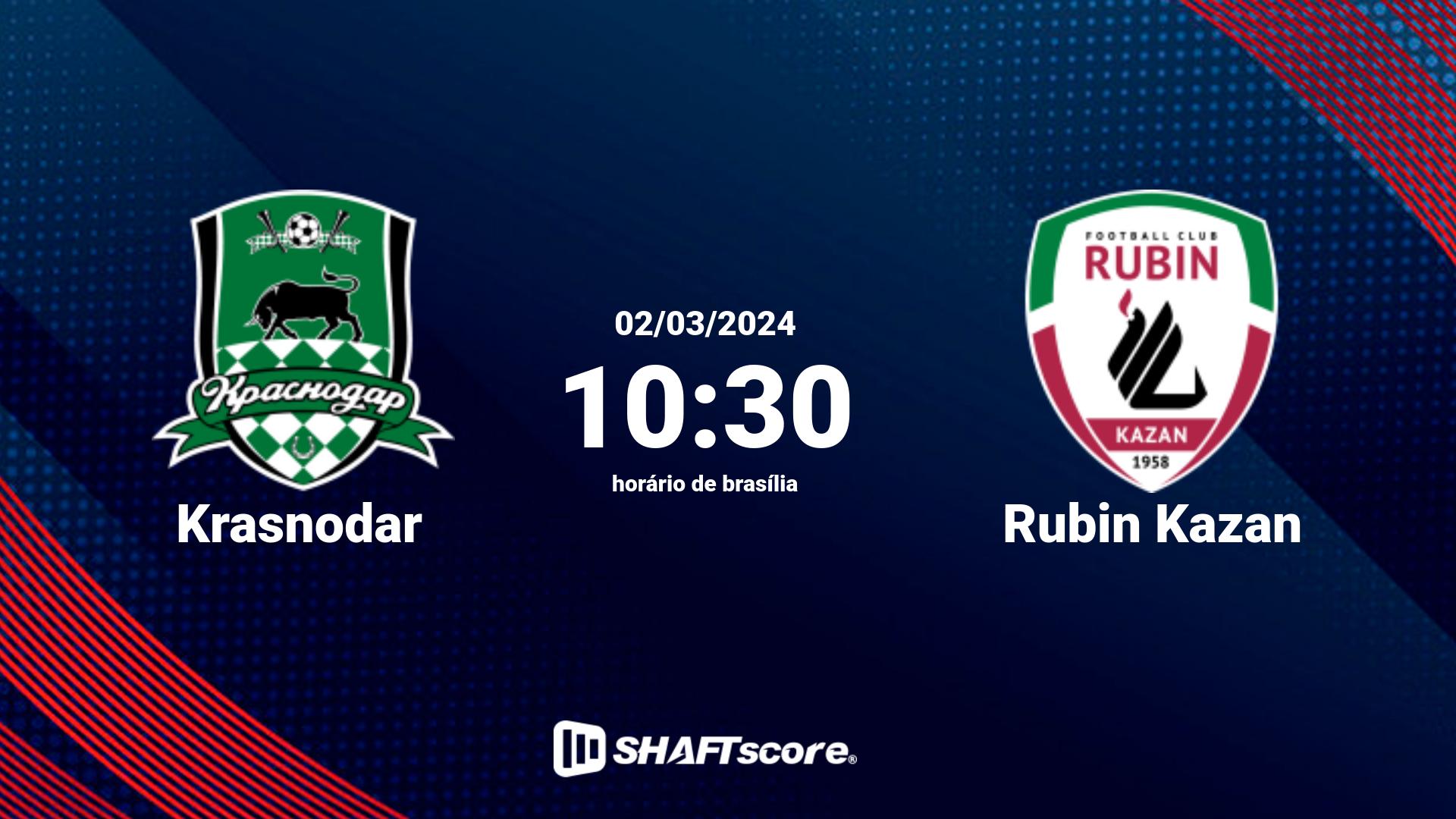 Estatísticas do jogo Krasnodar vs Rubin Kazan 02.03 10:30