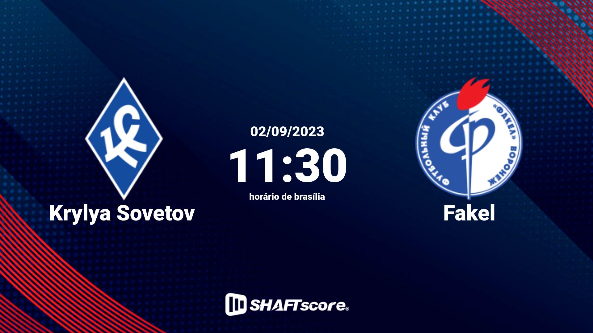 Estatísticas do jogo Krylya Sovetov vs Fakel 02.09 11:30