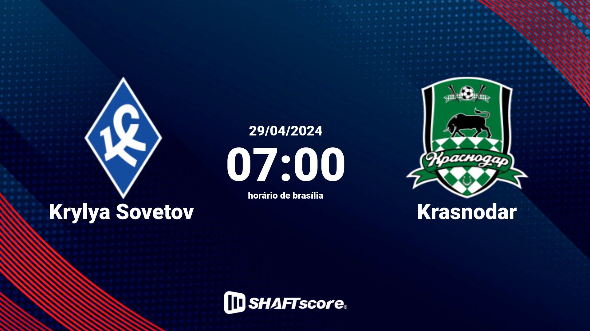 Estatísticas do jogo Krylya Sovetov vs Krasnodar 29.04 07:00