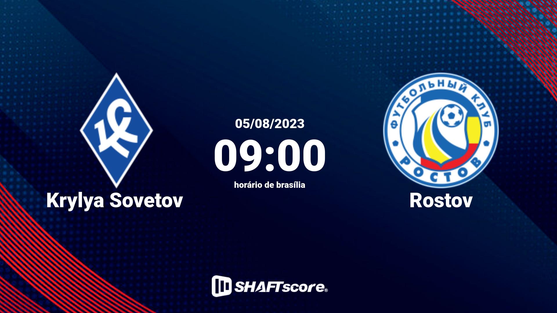 Estatísticas do jogo Krylya Sovetov vs Rostov 05.08 09:00