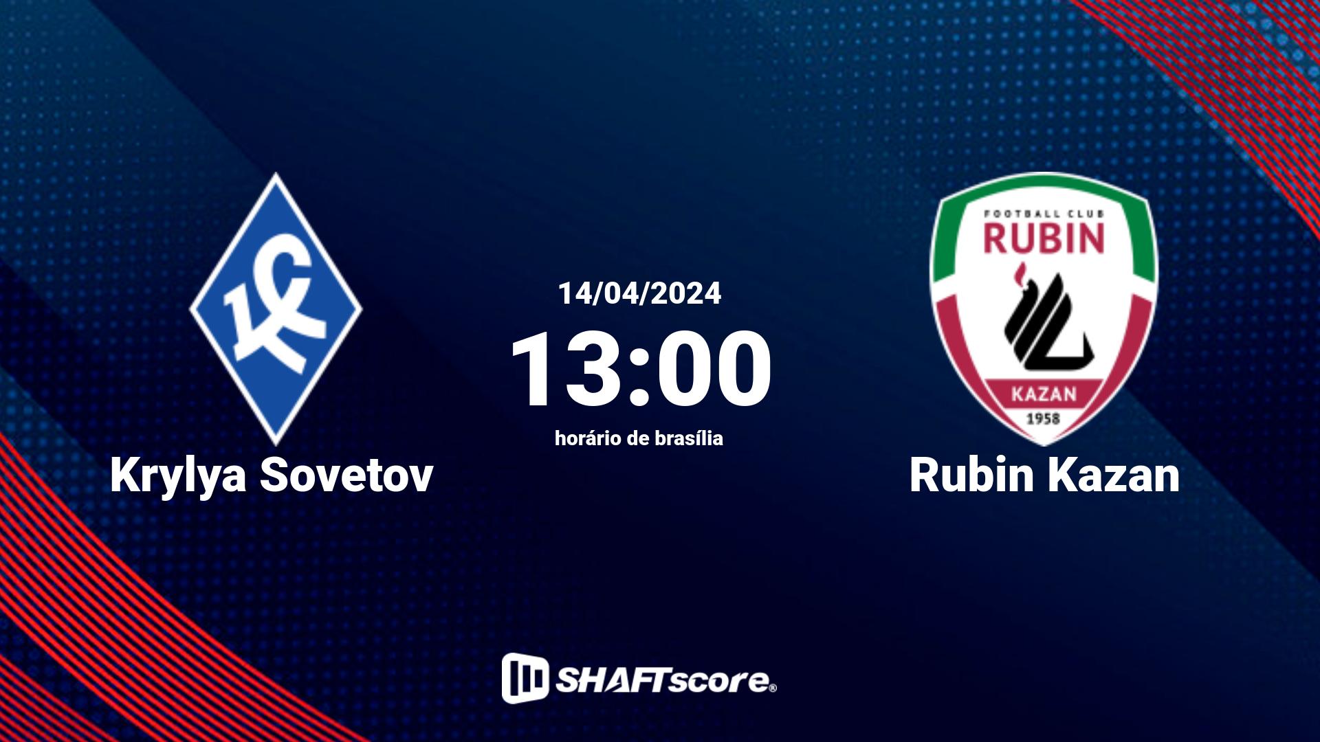 Estatísticas do jogo Krylya Sovetov vs Rubin Kazan 14.04 13:00