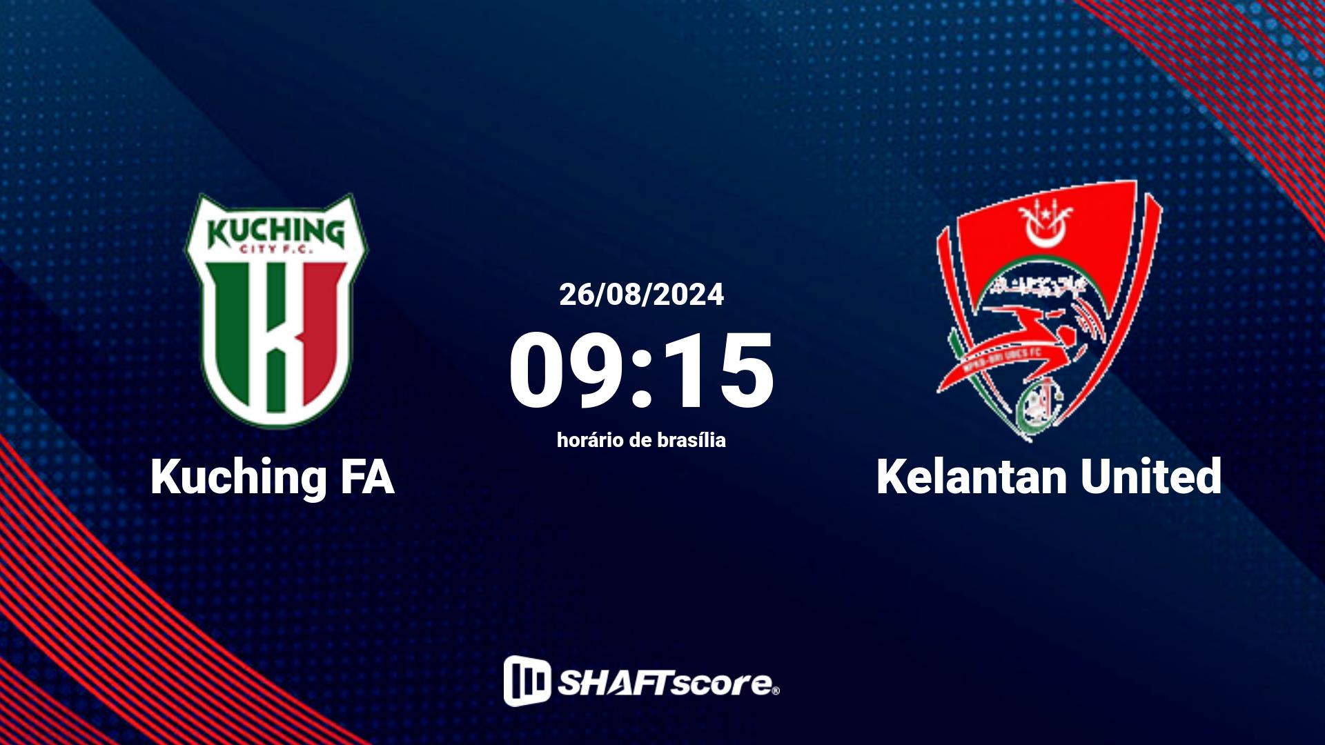 Estatísticas do jogo Kuching FA vs Kelantan United 26.08 09:15